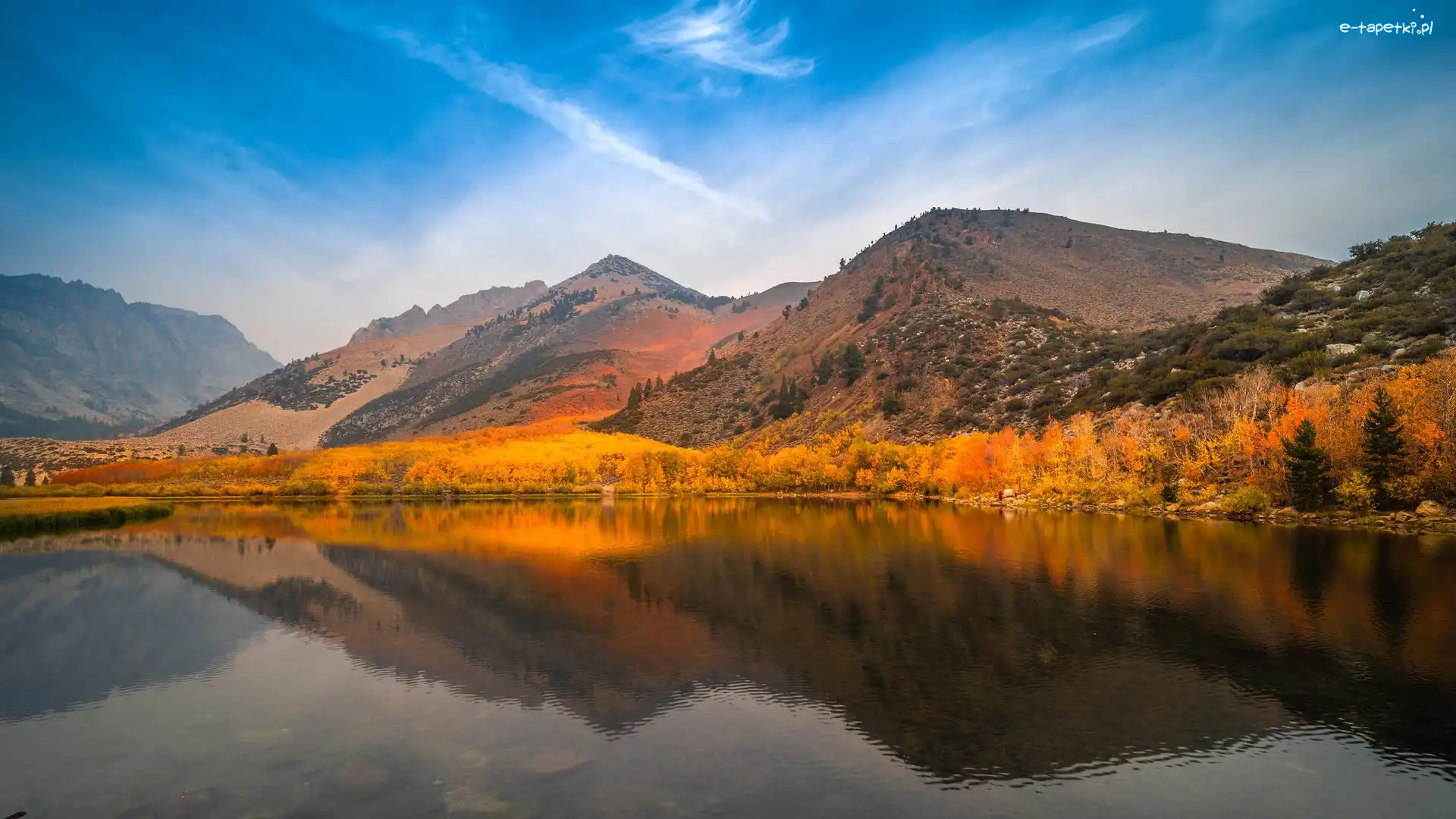 Jezioro, Eastern Sierra, Stany Zjednoczone, Kalifornia, Góry, North Lake, Jesień, Region