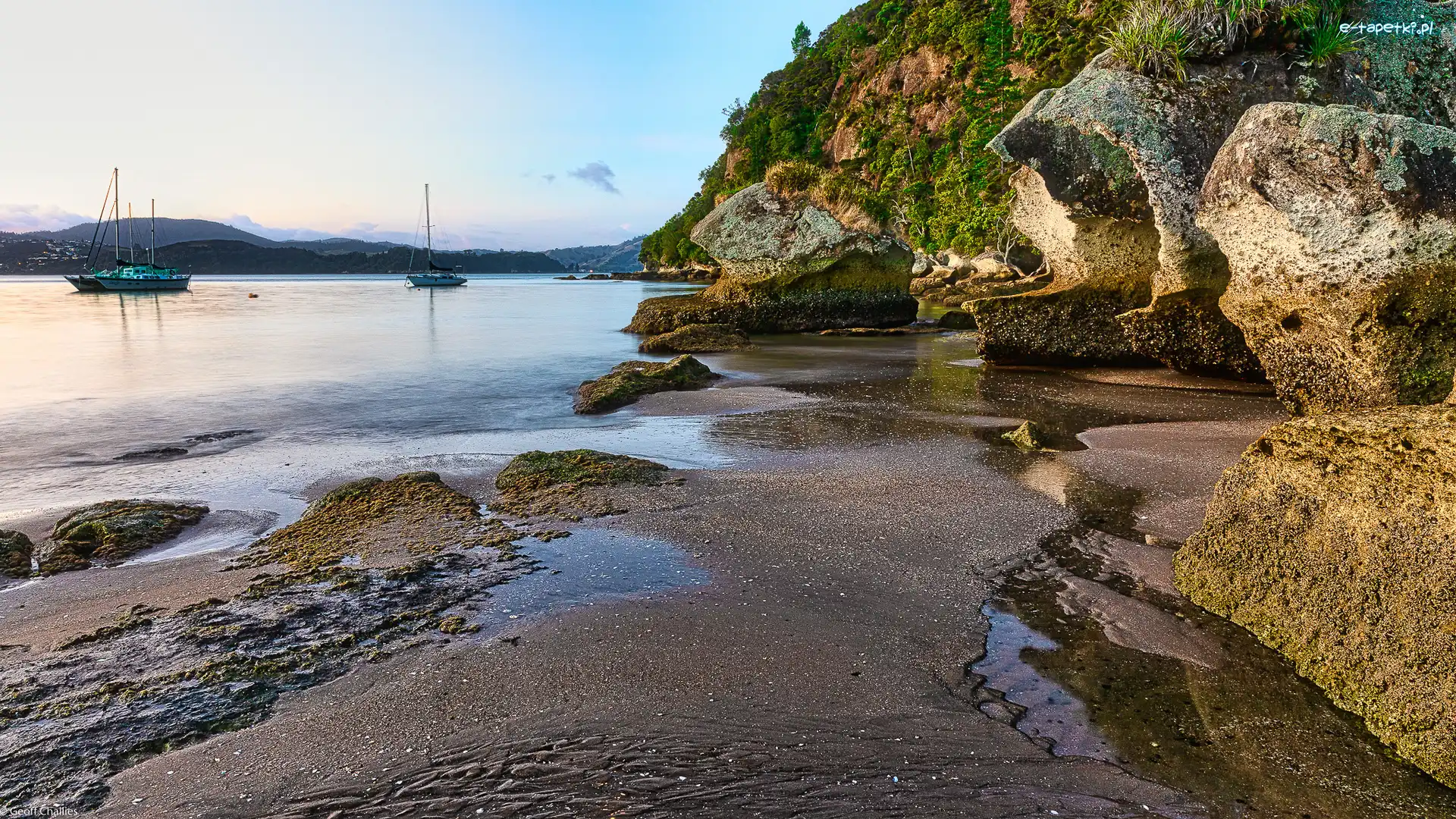Morze, Plaża, Żaglówki, Skały