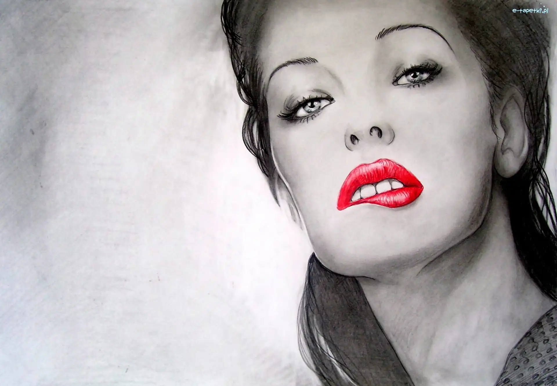 Rysunek, Aktorka, Spojrzenie, Usta, Milla Jovovich, Twarz, Czerwone, Kobieta