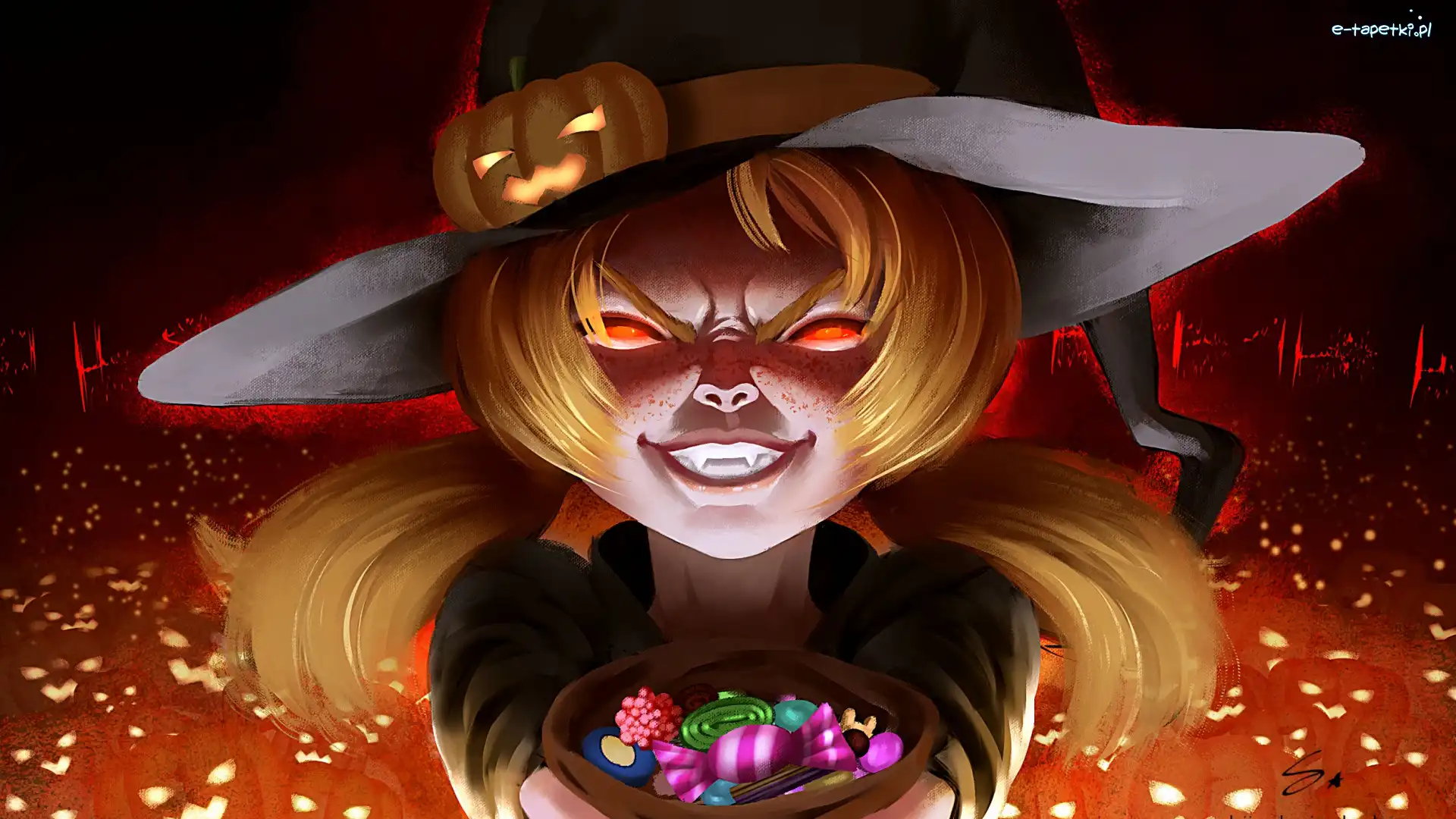 Dziewczynka, Cukierki, Kapelusz, Grafika, Halloween