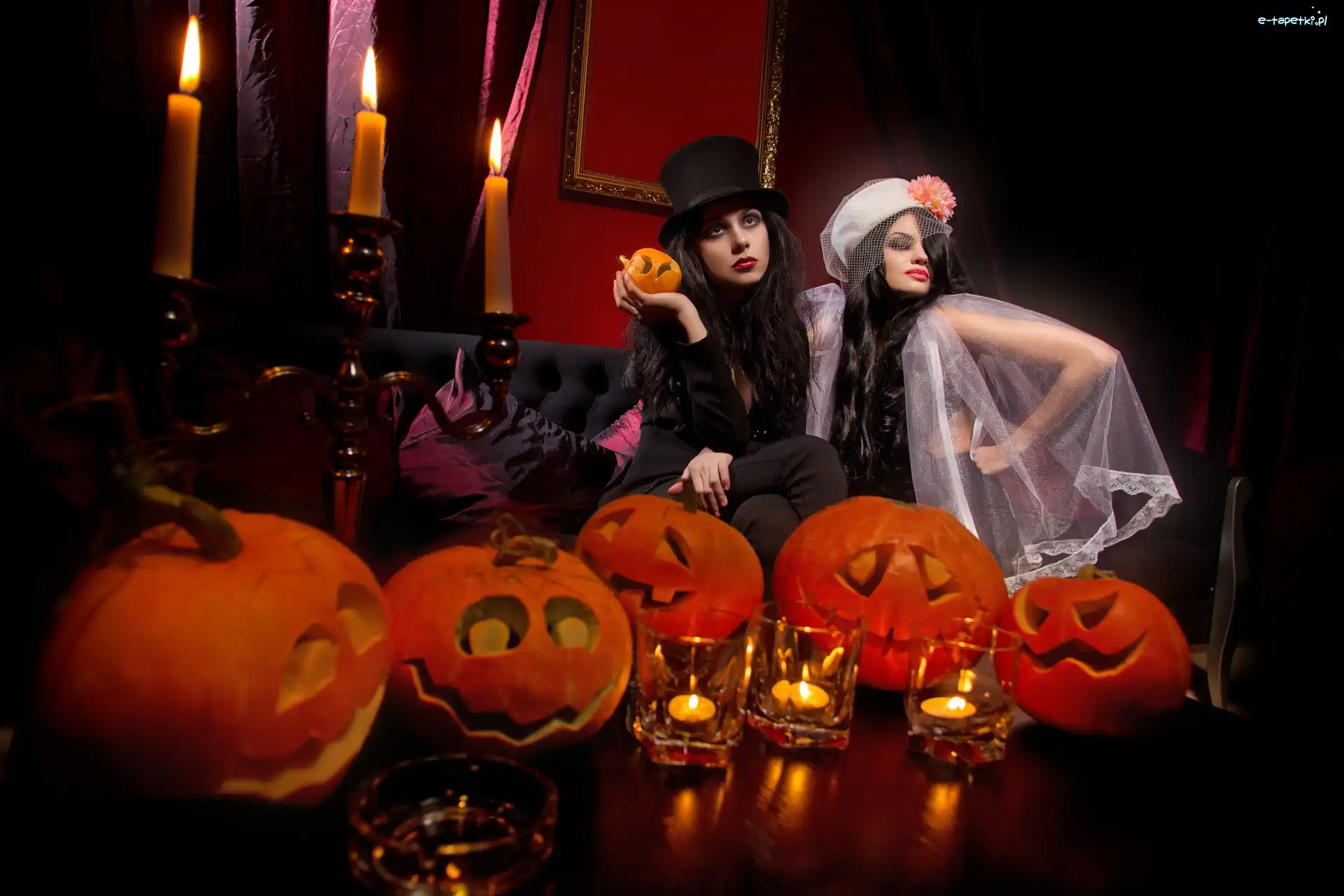 Dynie, Stroje, Świece Kobiety, Halloween