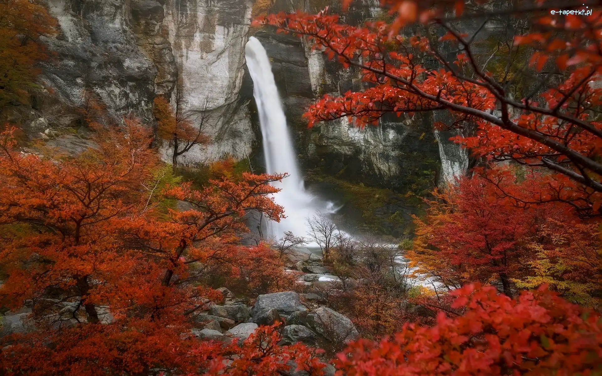 Argentyna, Patagonia, Jesień, Chorillo Del Salto, Wodospad, Skały, Roślinność