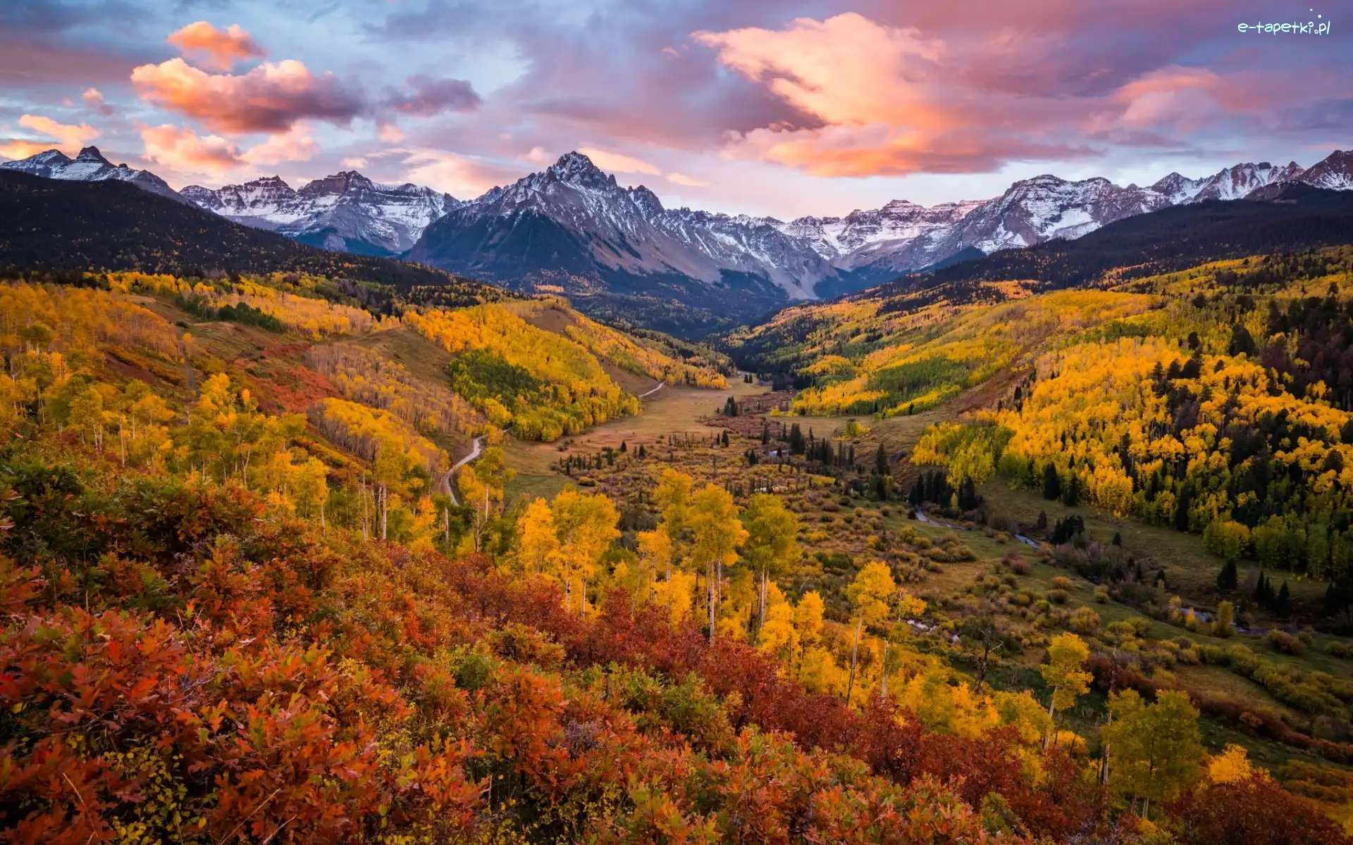 Góra, Góry, Chmury, Las, Drzewa, Kolorado, San Juan Mountains, Kolorowe, Dolina, Stany Zjednoczone, Mount Sneffels, Jesień