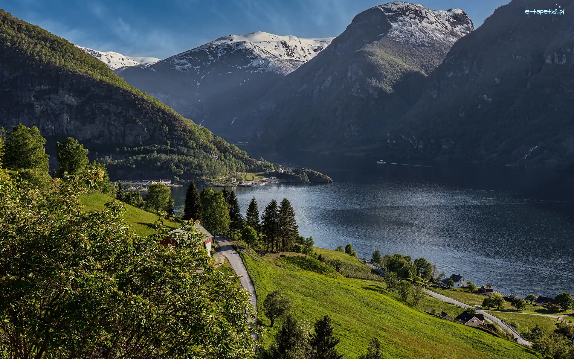 Drogi, Gmina Aurland, Fiord, Góry, Norwegia, Domy, Aurlandsfjord