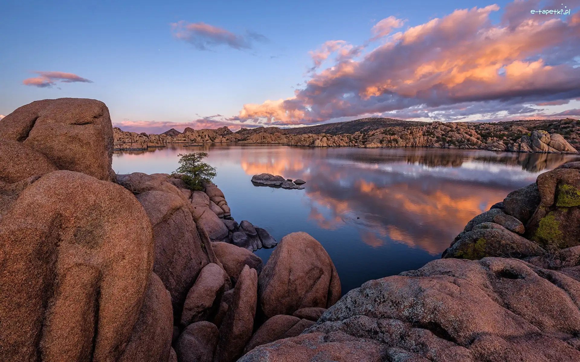 Stany Zjednoczone, Watson Lake, Chmury, Jezioro, Skały, Arizona, Prescott