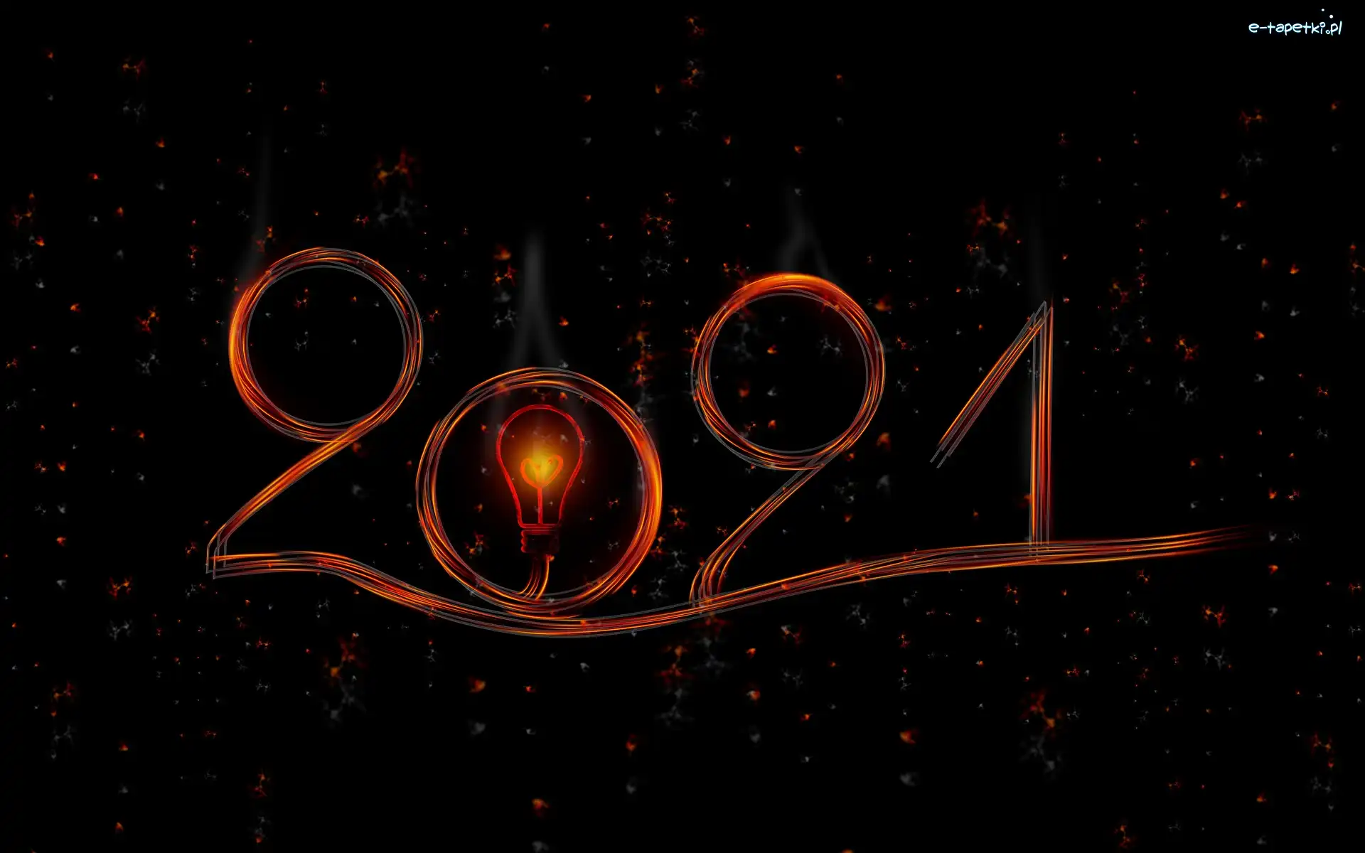 Nowy Rok, Cyfry, 2021, Czarne tło, Żarówka