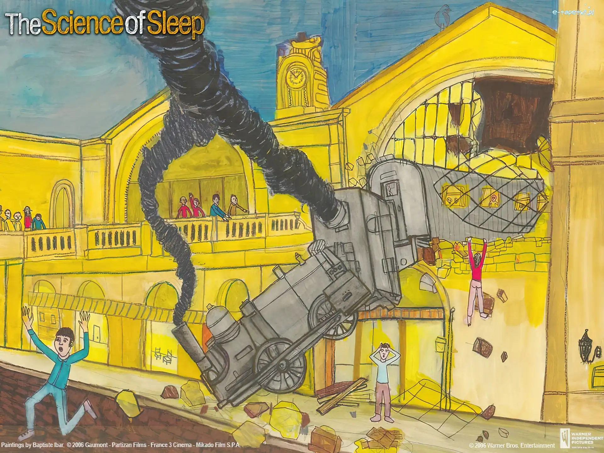 kraksa, dym, budynek, pociąg, The Science Of Sleep, ludzie, miasto