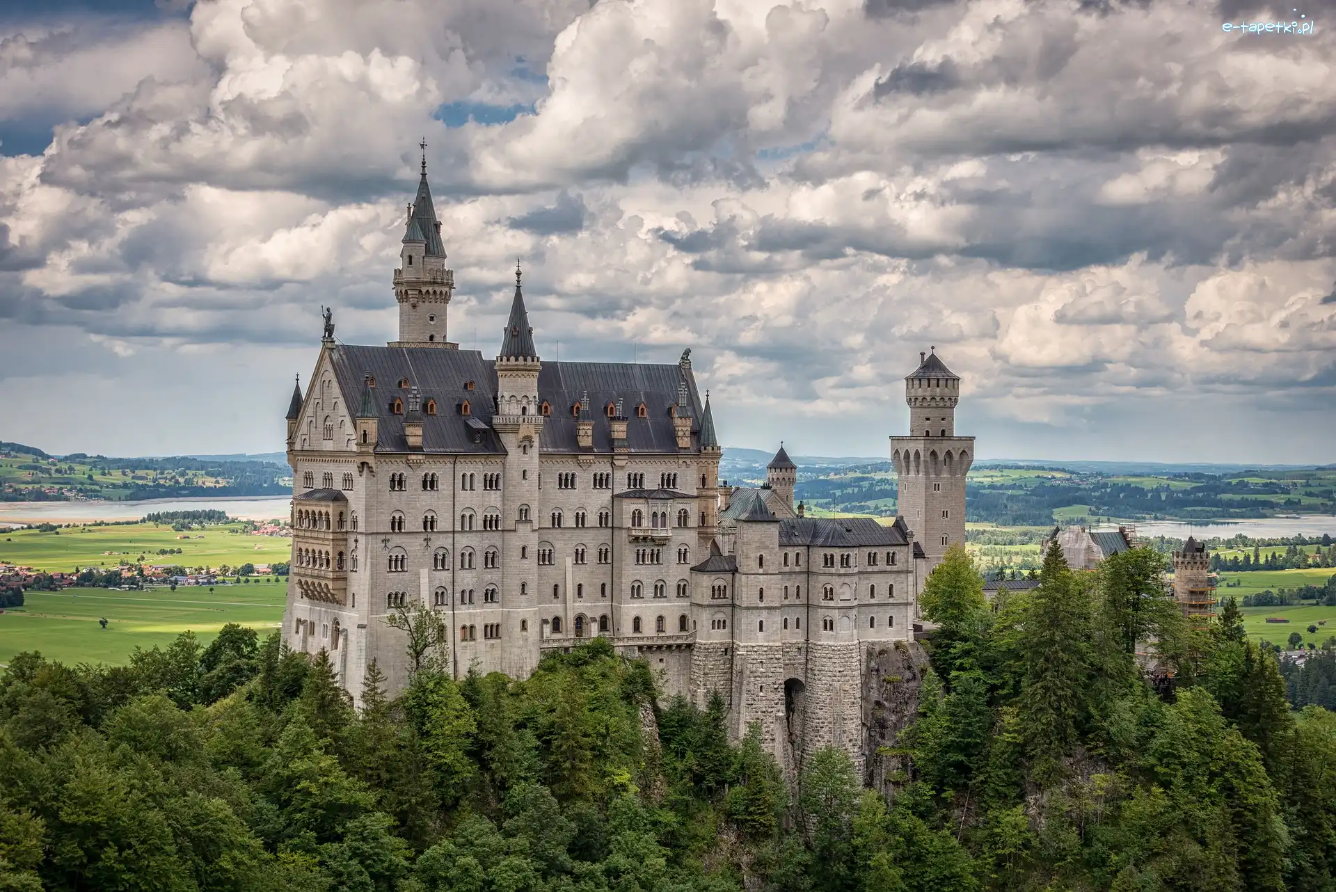 Zamek, Chmury, Neuschwanstein, Niemcy, Bawaria