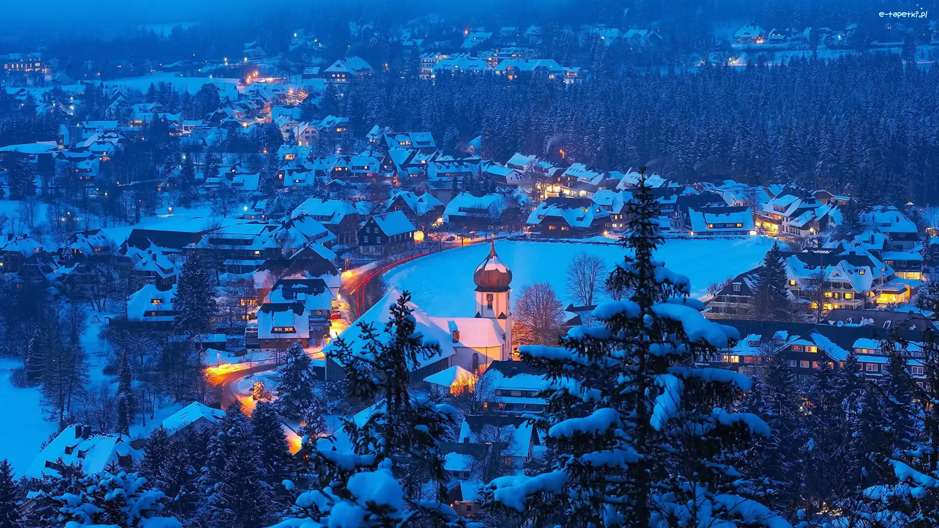 Niemcy, Domy, Drzewa, Śnieg, Zima, Badenia-Wirtembergia, Hinterzarten