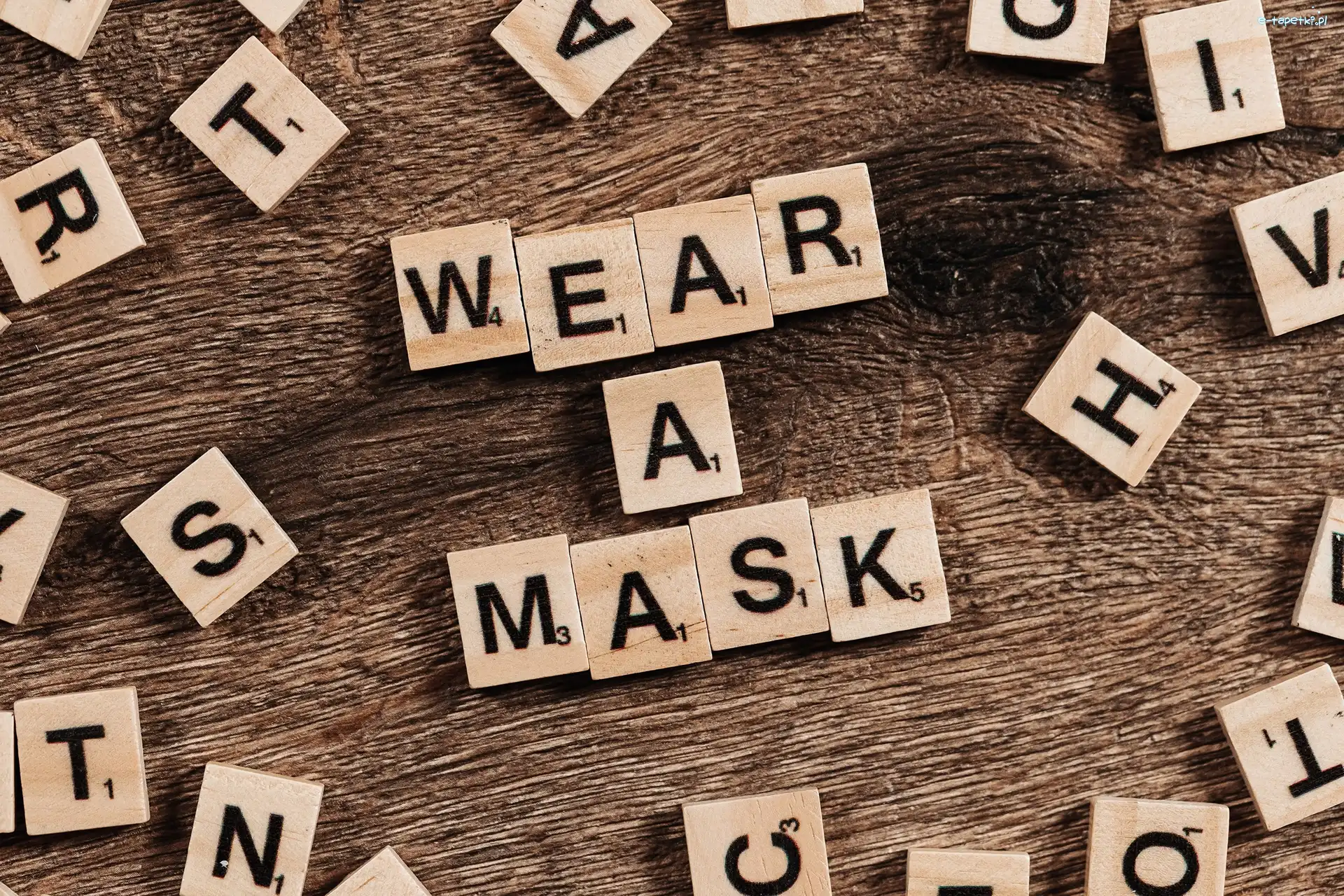 Załóż, Napis, Wear a mask, Maskę, Litery, Scrabble