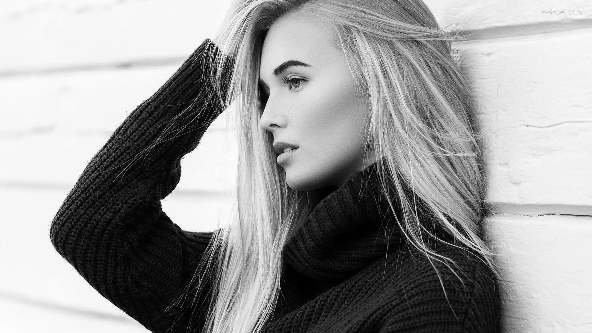 Czarno-białe, Modelka, Elvira Backteman, Kobieta, Blondynka, Włosy, Długie