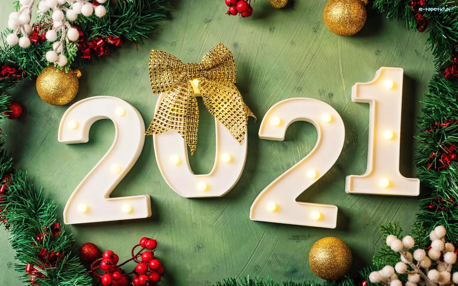 Gałązki, Ozdoby, Bombki, Kokarda, 2021, Nowy Rok