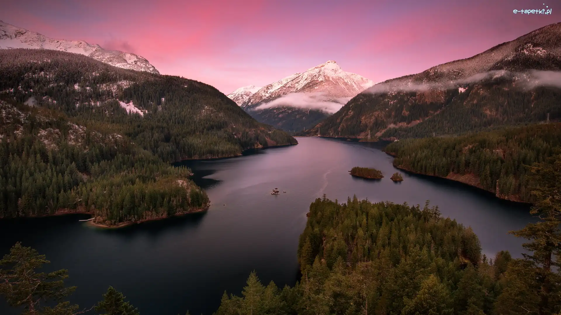 Stany Zjednoczone, Diablo Lake, Drzewa, Jezioro, Góry, Stan Waszyngton, Park Narodowy Północnych Gór Kaskadowych