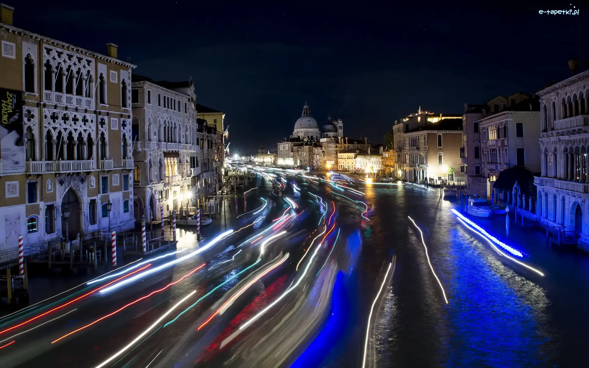Światła, Bazylika św Marka, Włochy, Wenecja, Kanał, Canal Grande, Domy, Noc