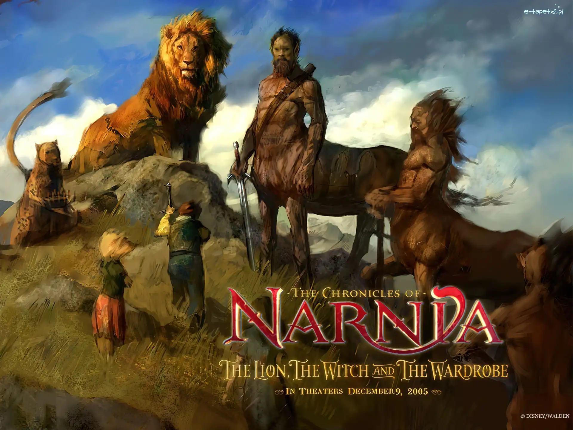 The Chronicles Of Narnia, dzieci, lew, centaur, napis