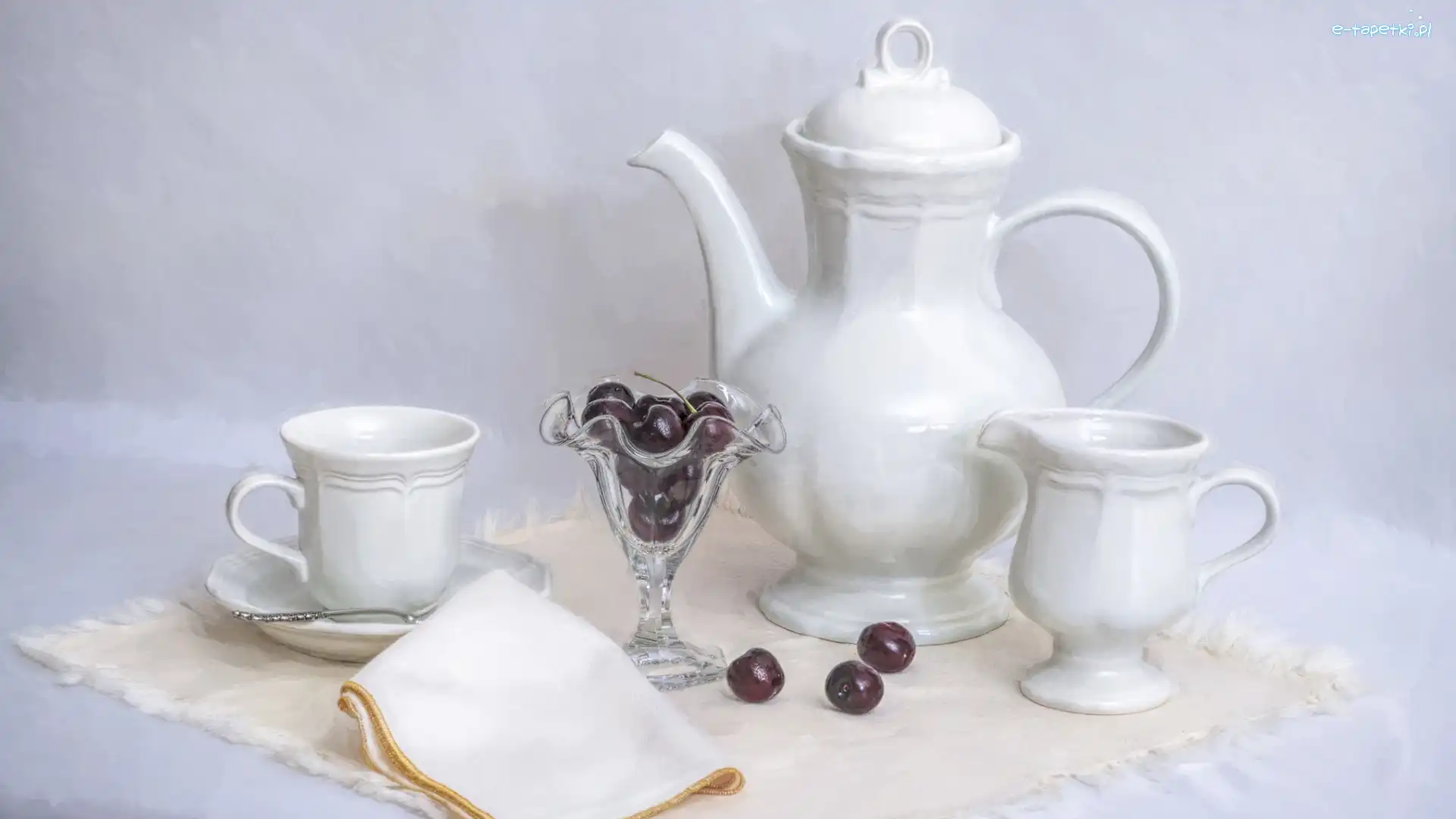 Dzbanuszek, Dzbanek, Grafika, Wiśnie, Filiżanka, Szklany, Pucharek, Porcelanowy