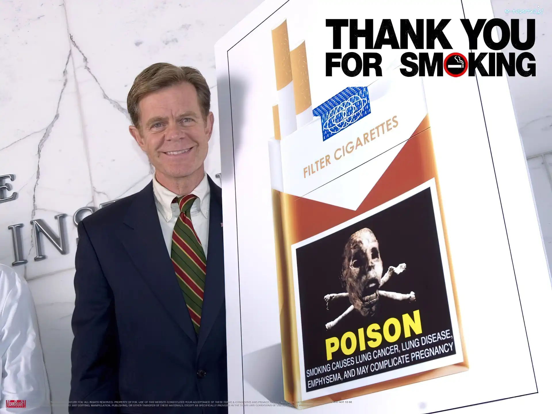 garnitur, papierosy, mężczyzna, uśmiech, plakat, Thank You For Smoking