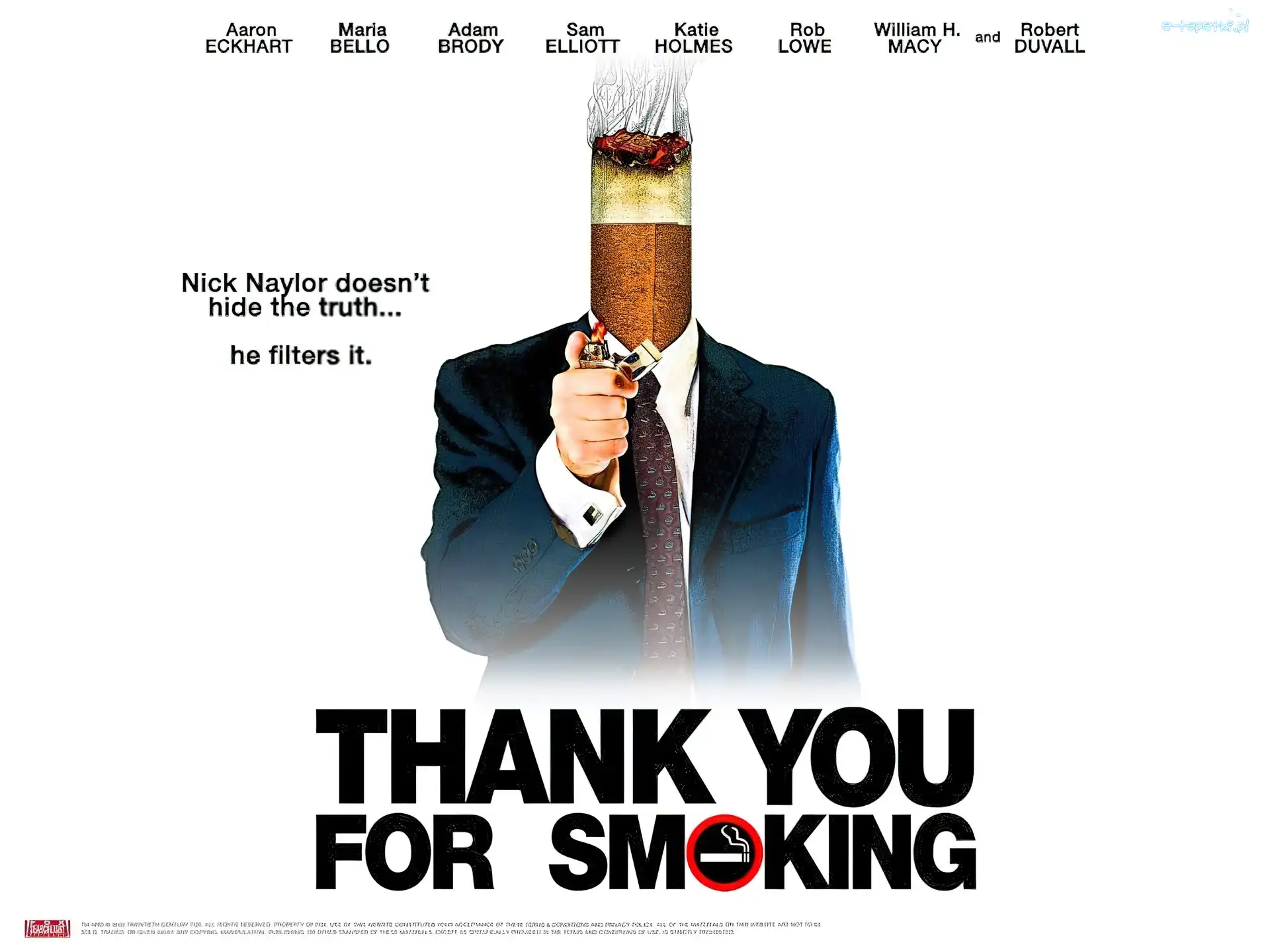 zapalniczka, papieros, garnitur, Aaron Eckhart, plakat, Thank You For Smoking