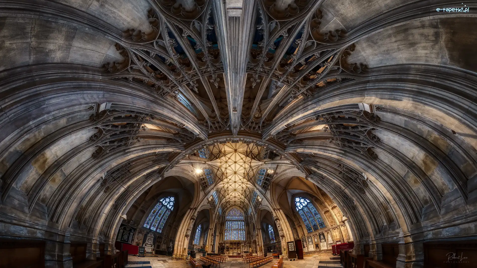 Anglia, Katedra York Minster, Sklepienie, Kościół, Wnętrze, York, Panorama sferyczna