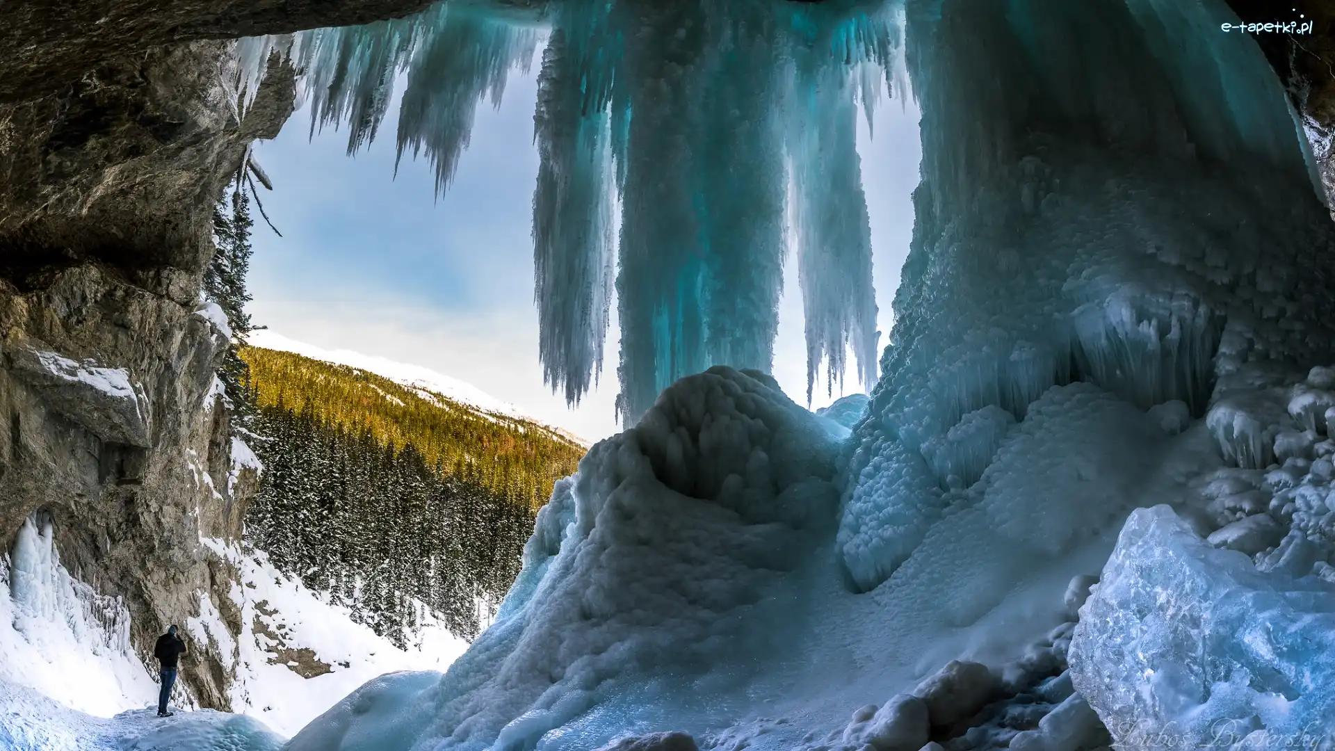 Skały, Sople, Wodospad, Zamarznięty, Zima, Kanada, Prowincja Alberta, Panther Falls, Park Narodowy Jasper