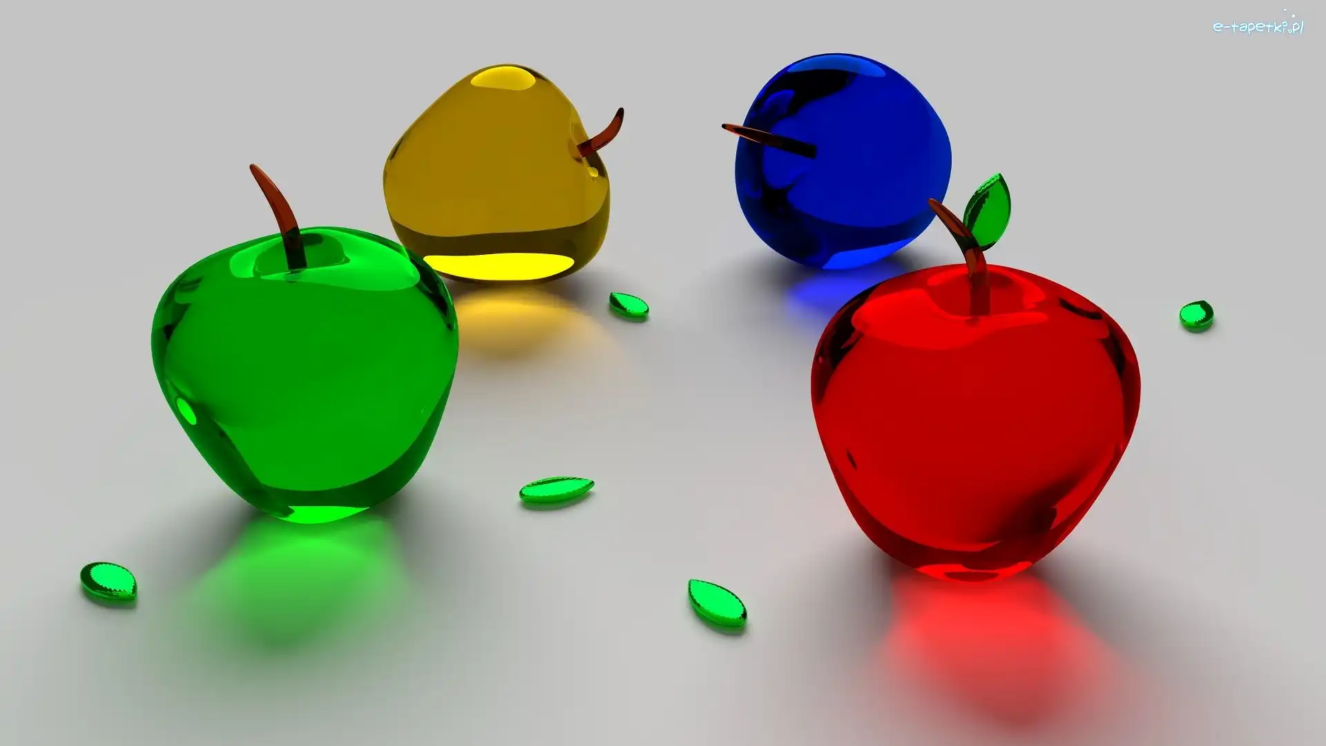 Szklane, 3D, Jabłka, Kolorowe