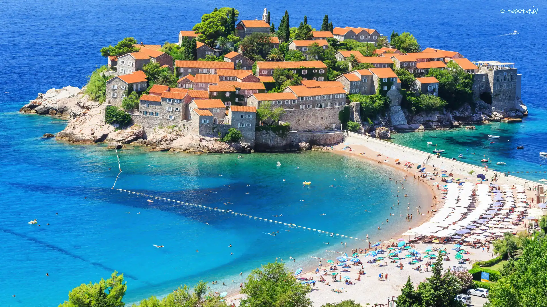 Gmina Budva, Domy, Plaża, Czarnogóra, Sveti Stefan, Miejscowość