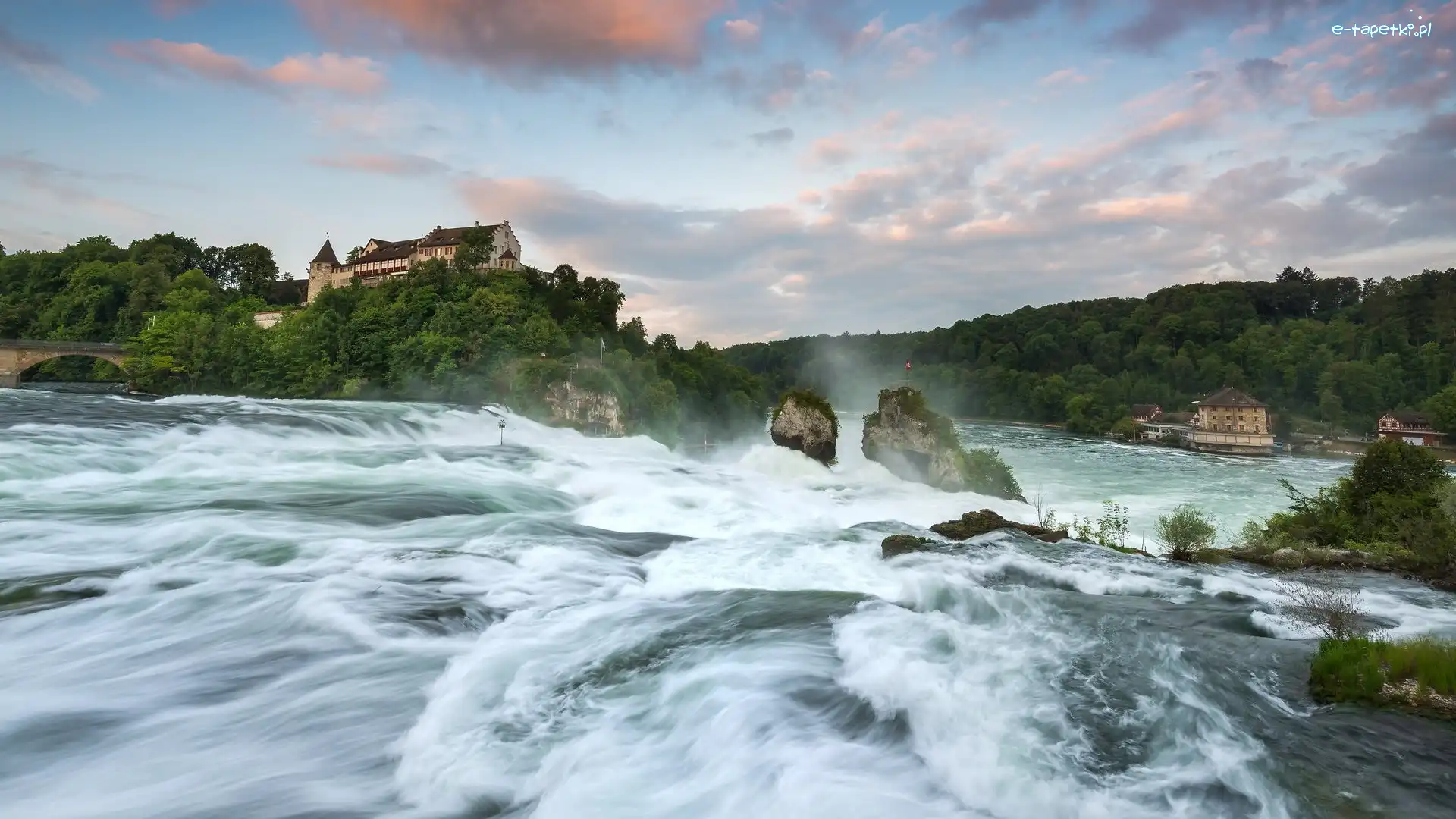 Szwajcaria, Skała, Zamek Laufen, Rzeka Ren, Wodospad Rheinfall, Kanton Szafuza, Neuhausen am Rheinfall