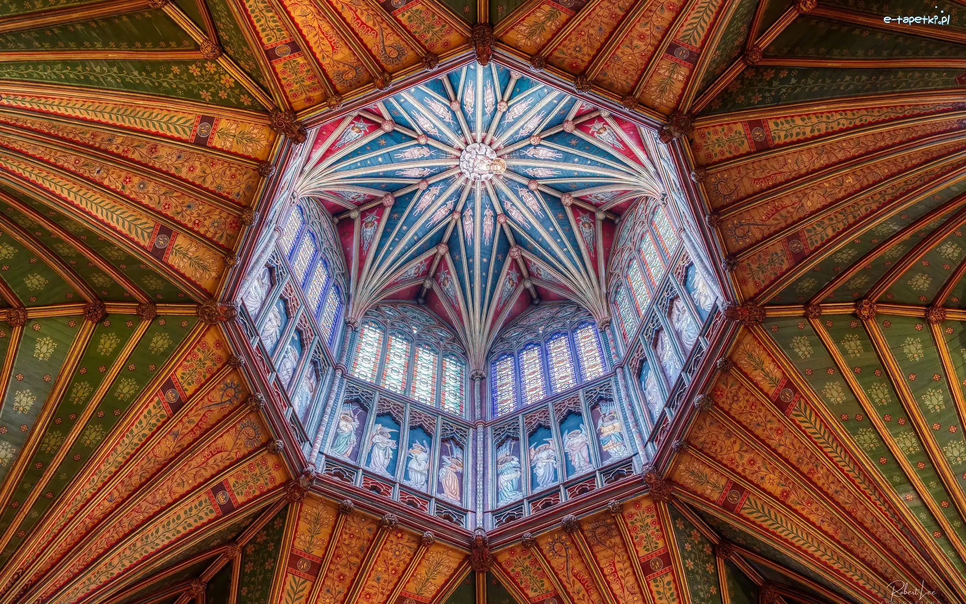 Witraże, Miasto Ely, Katedra w Ely, Hrabstwo Cambridgeshire, Anglia, Sklepienie, Kościół