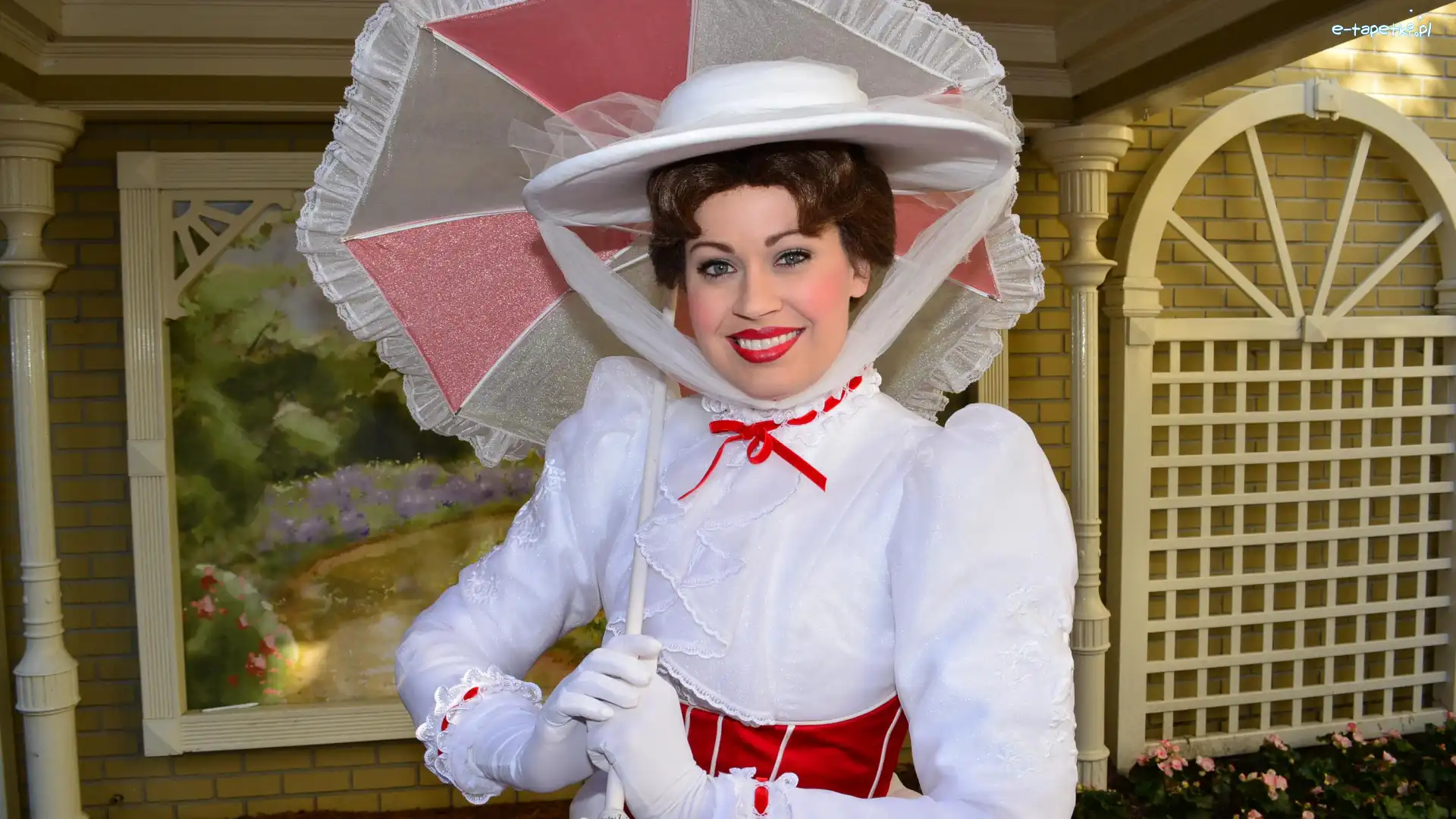 Uśmiech, Mary Poppins, Sukienka, Kobieta, Cosplayerka, Parasolka, Kapelusz