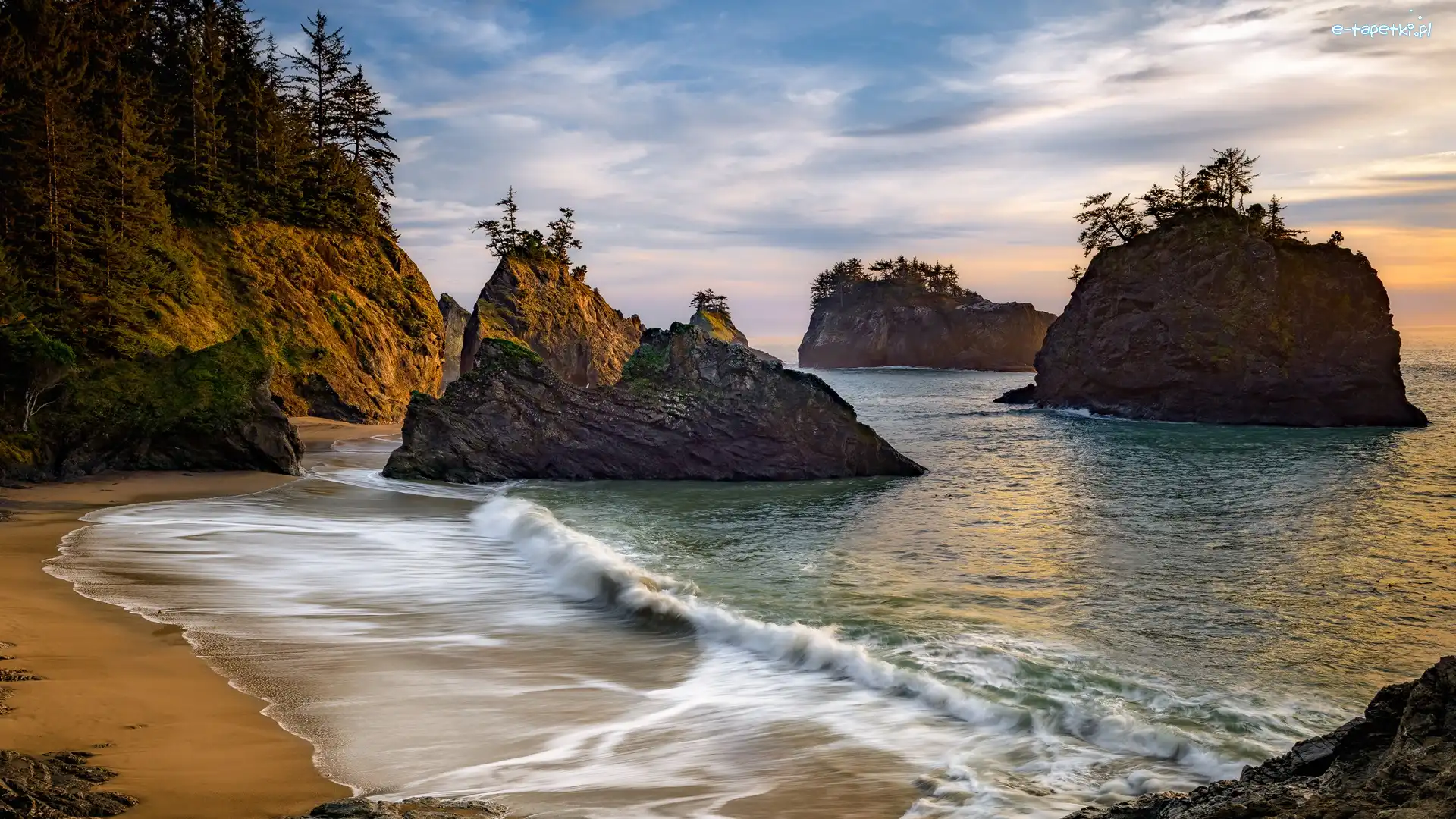 Wybrzeże, Skały, Stany Zjednoczone, Oregon, Drzewa, Park stanowy, Samuel H Boardman State Scenic Corridor, Morze