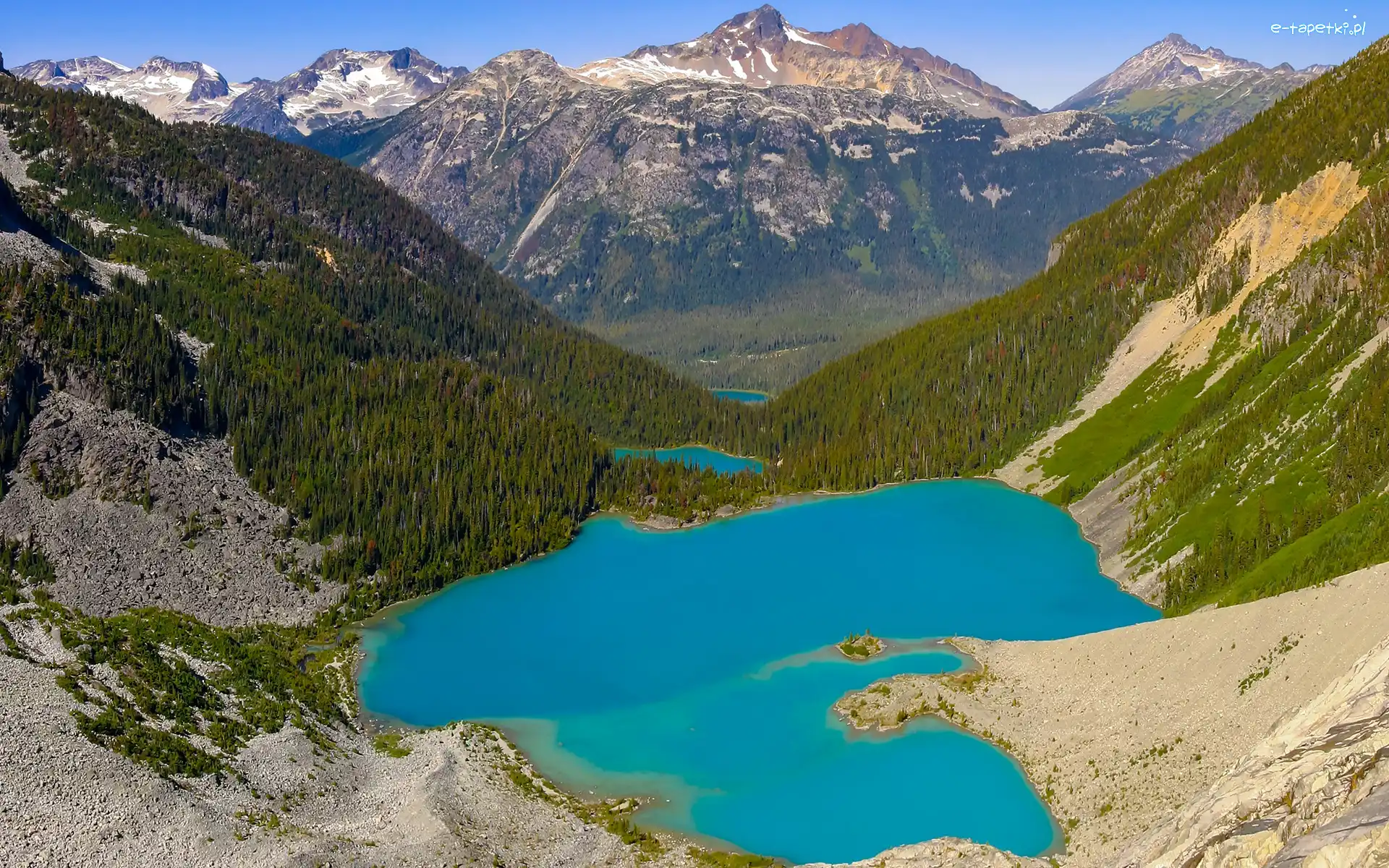 Jezioro, Kolumbia Brytyjska, Góry, Las, Park prowincjonalny Joffre Lakes, Middle Lake, Brzeg, Kanada