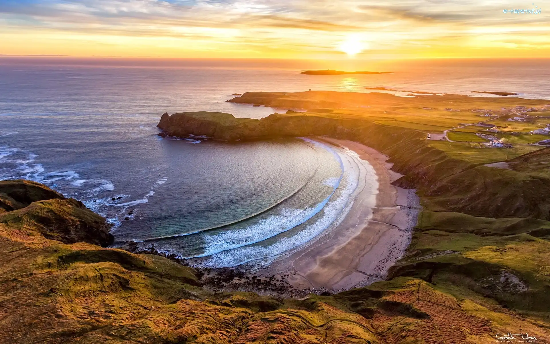 Silver Strand Horseshoe Beach, Plaża, Zachód słońca, Wybrzeże, Morze, Irlandia, Hrabstwo Donegal, Zatoka, Malin Beg