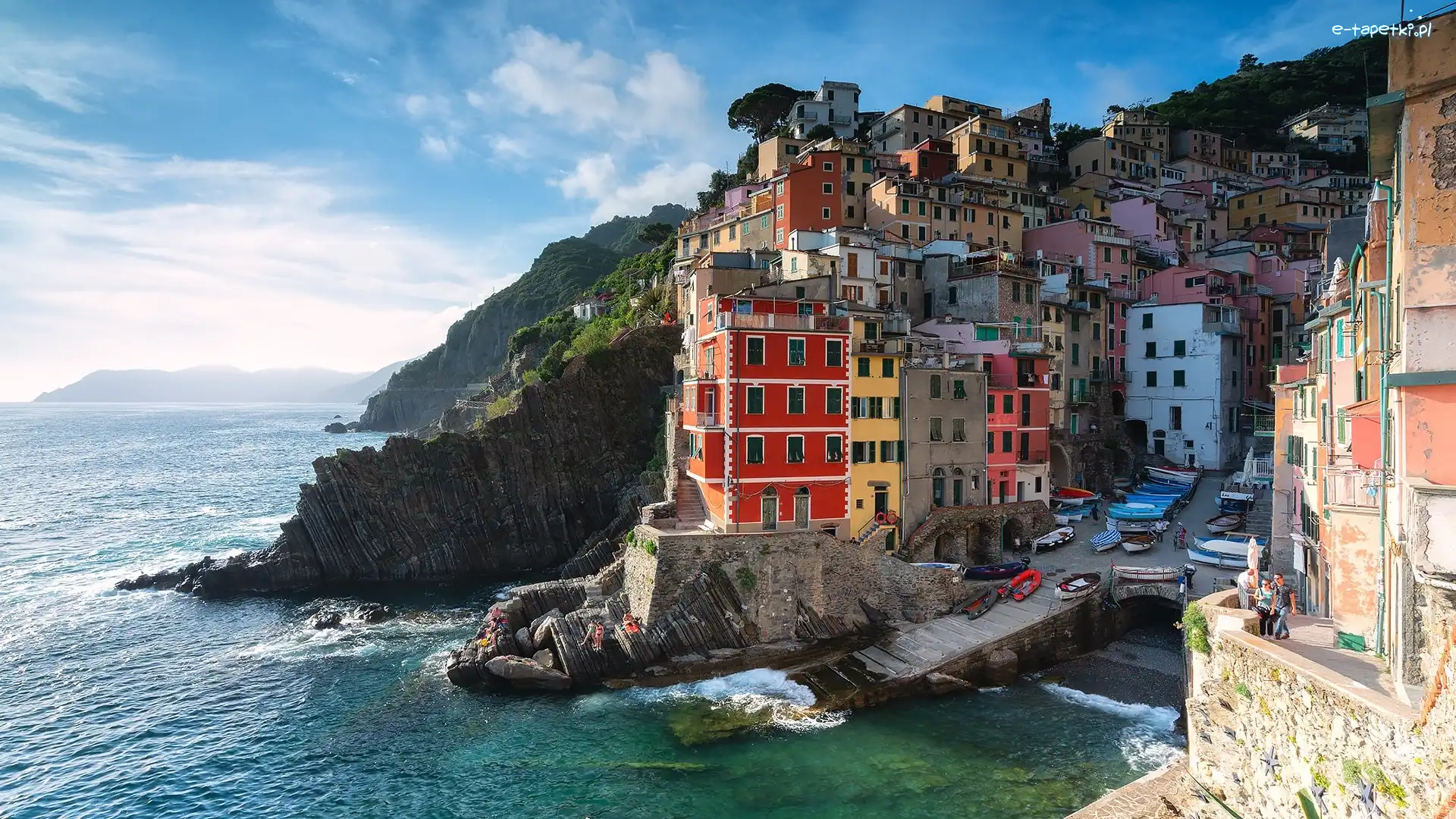 Morze Liguryjskie, Gmina Riomaggiore, Skały, Domy, Manarola, Cinque Terre, Kolorowe, Włochy