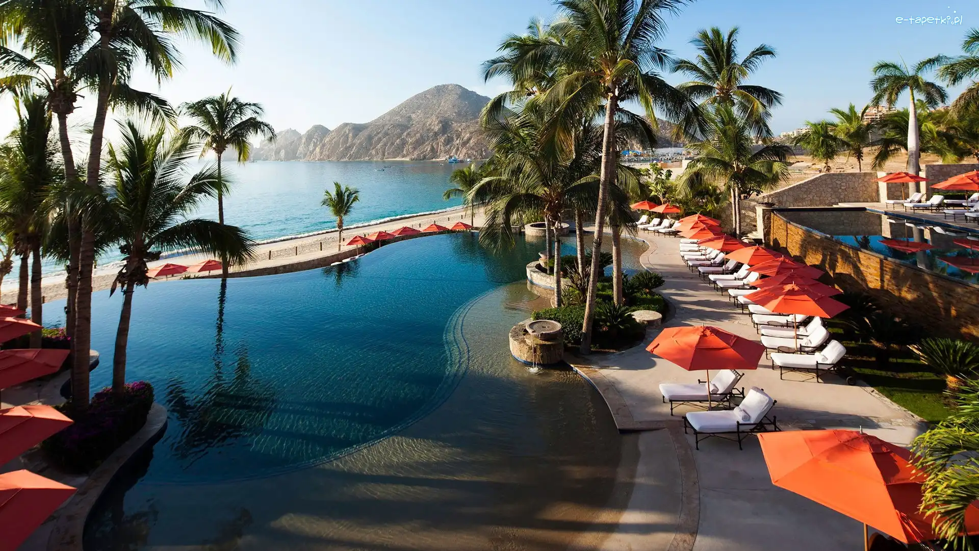 Wakacje, Morze, Hotel, Góry, Meksyk, Basen Palmy, Parasolki, Cabo San Lucas, Leżaki, Ocean Spokojny, Hacienda Beach Club Residences