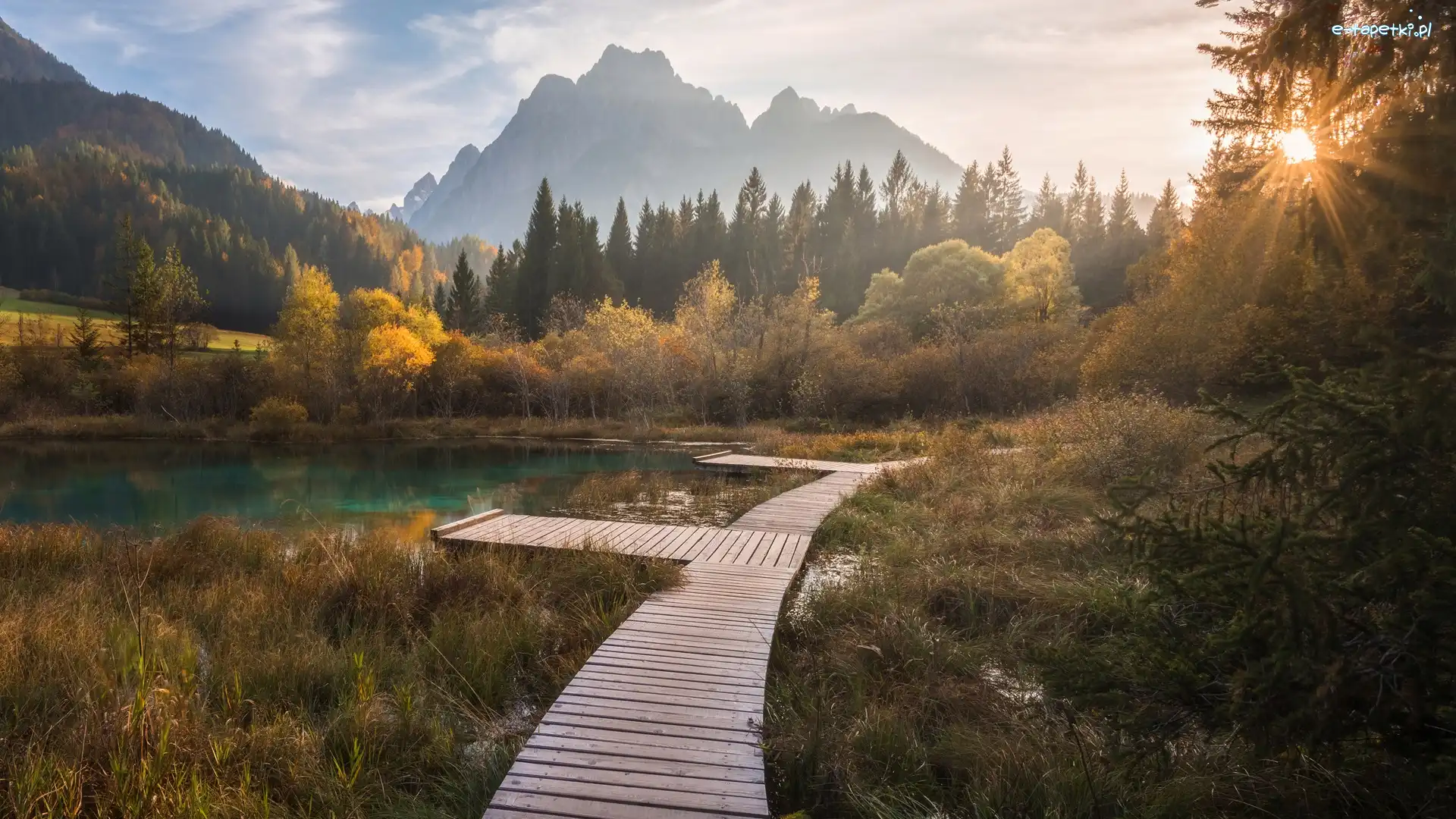 Jezioro Zelenci, Kranjska Gora, Pomost, Drewniany, Rezerwat przyrody Zelenci, Góry, Lasy, Słowenia