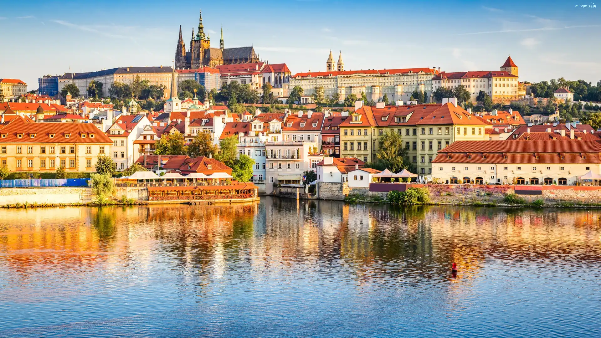 Czechy, Zamek na Hradczanach, Praga, Domy, Rzeka Wełtawa