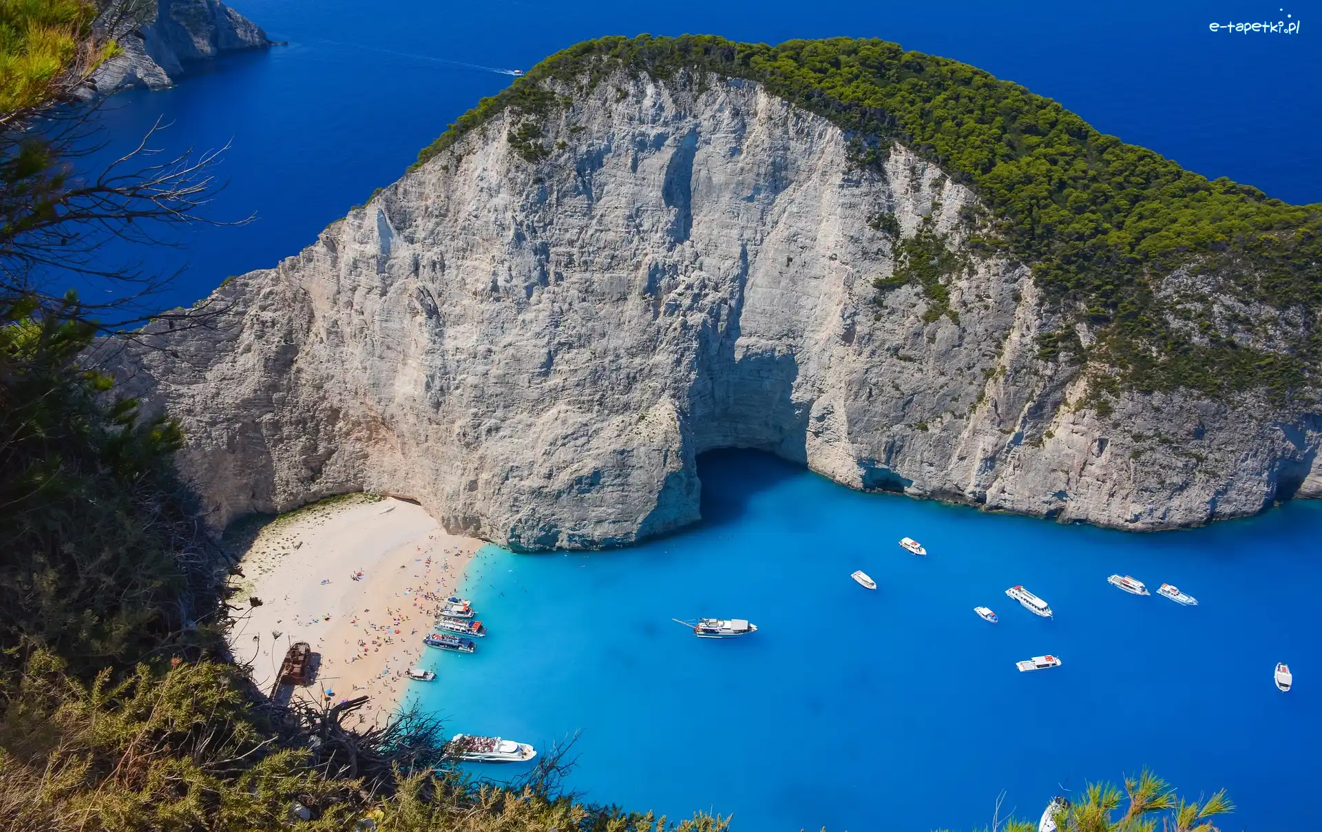 Zatoka, Skały, Plaża Navagio, Jachty, Wyspa Zakintos, Grecja