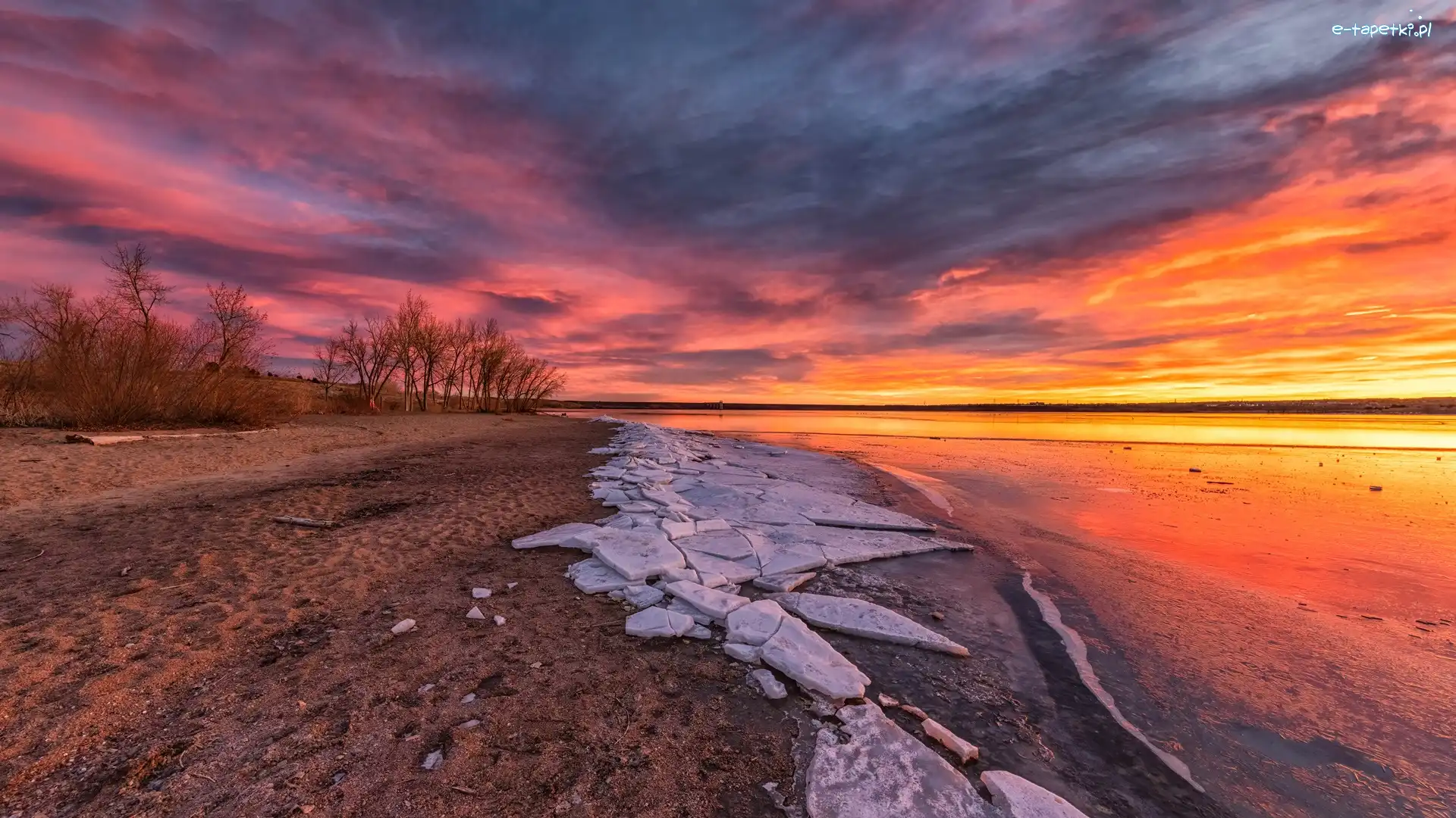 Chatfield State Park, Kolorado, Zachód słońca, Chatfield Lake, Park stanowy, Drzewa, Jezioro, Stany Zjednoczone