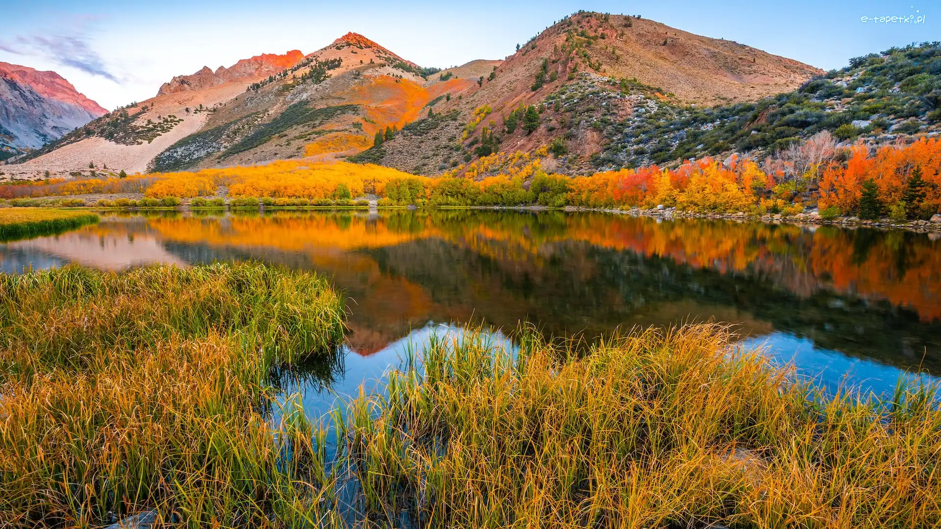 Góry, Kalifornia, North Lake, Jezioro, Eastern Sierra, Drzewa, Jesień, Stany Zjednoczone