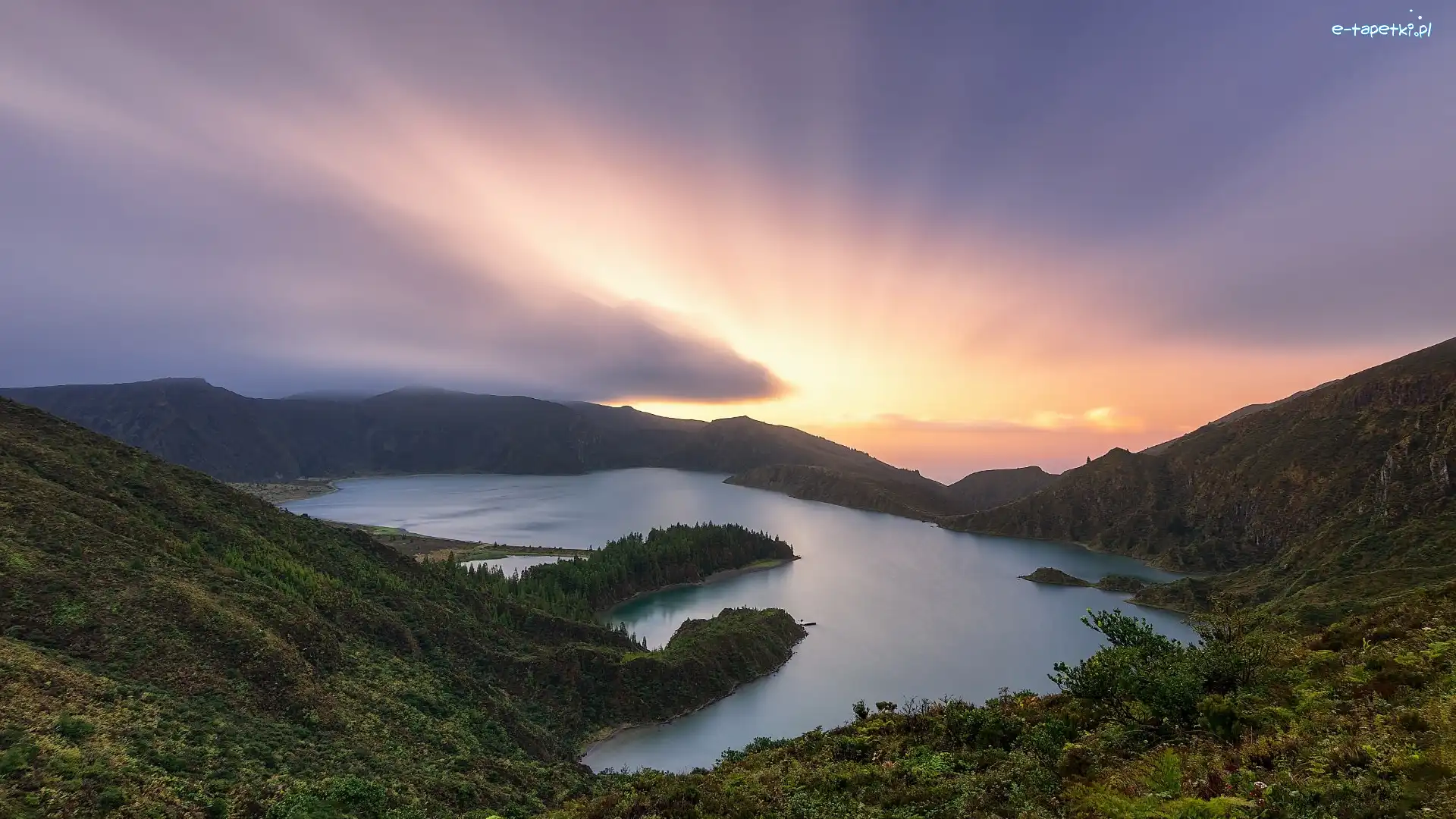 Ponta Delgada, Góry, Drzewa, Lagoa do Fogo, Jezioro, Portugalia, Azory, Lasy, Wyspa Sao Miguel