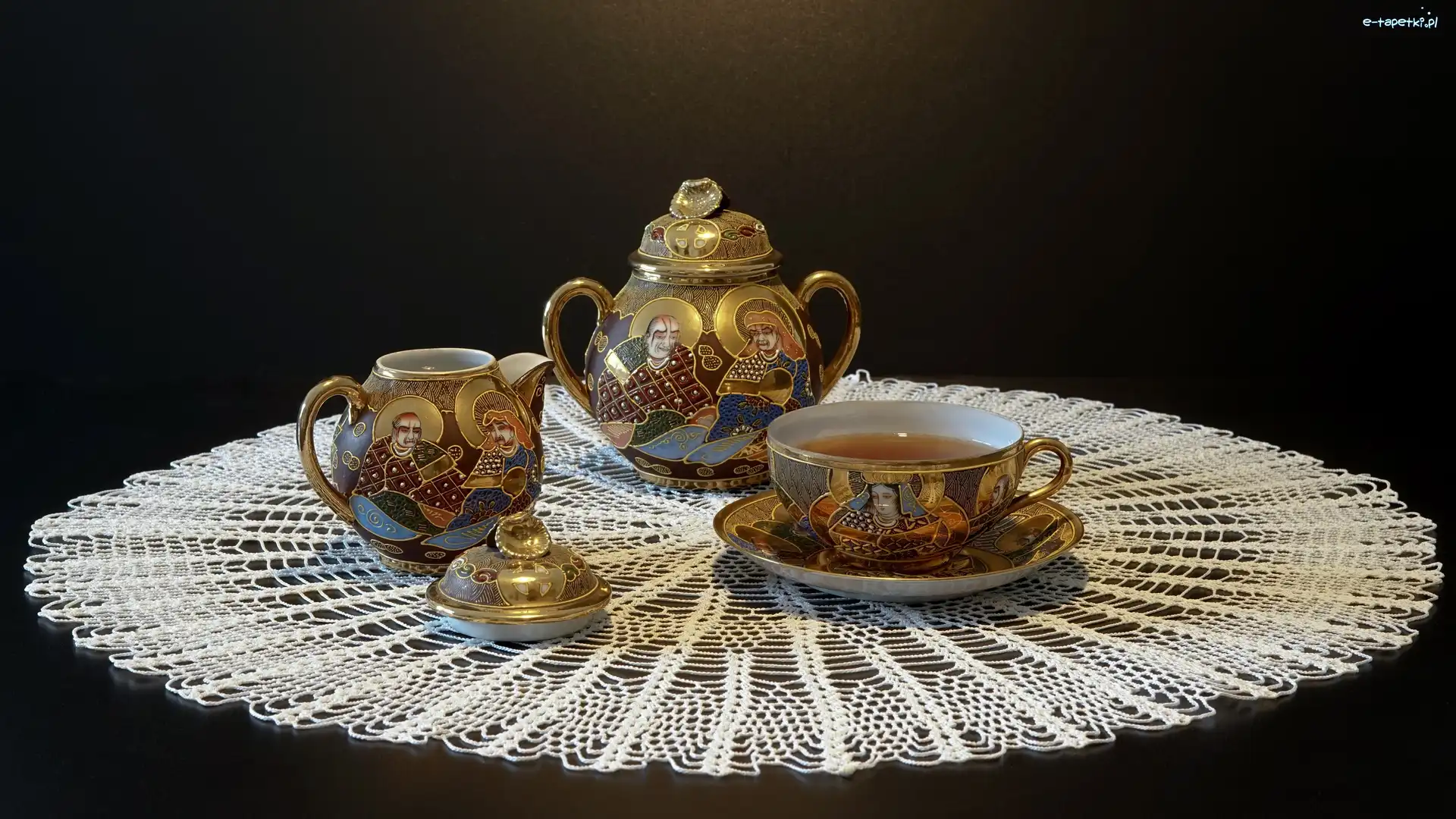 Porcelana, Filiżanka, Dzbanek, Herbata, Spodek