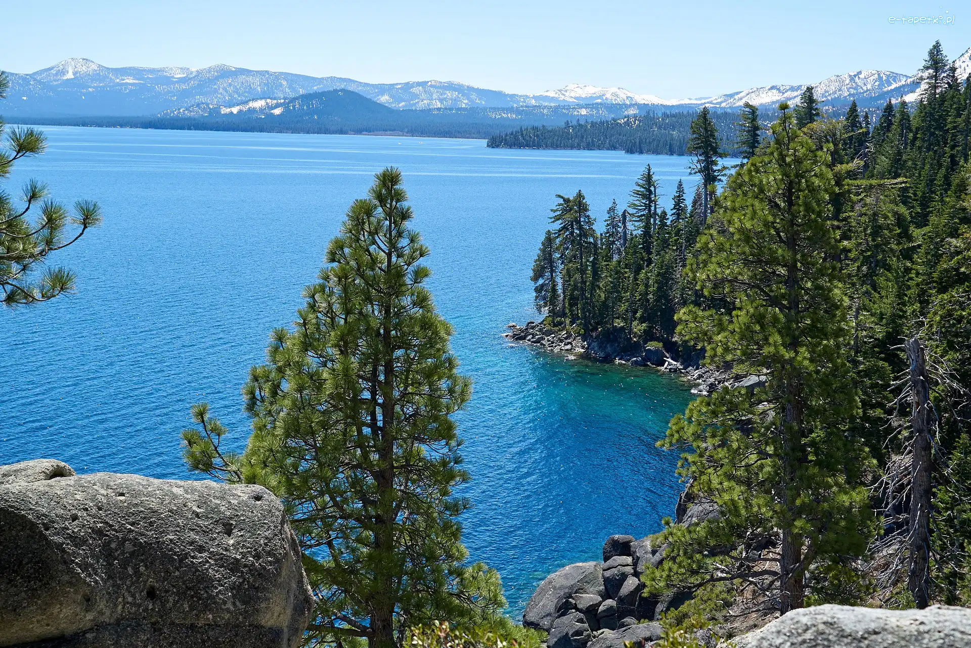 Sosny, Sierra Nevada, Skały, Stany Zjednoczone, Góry, Jezioro Tahoe