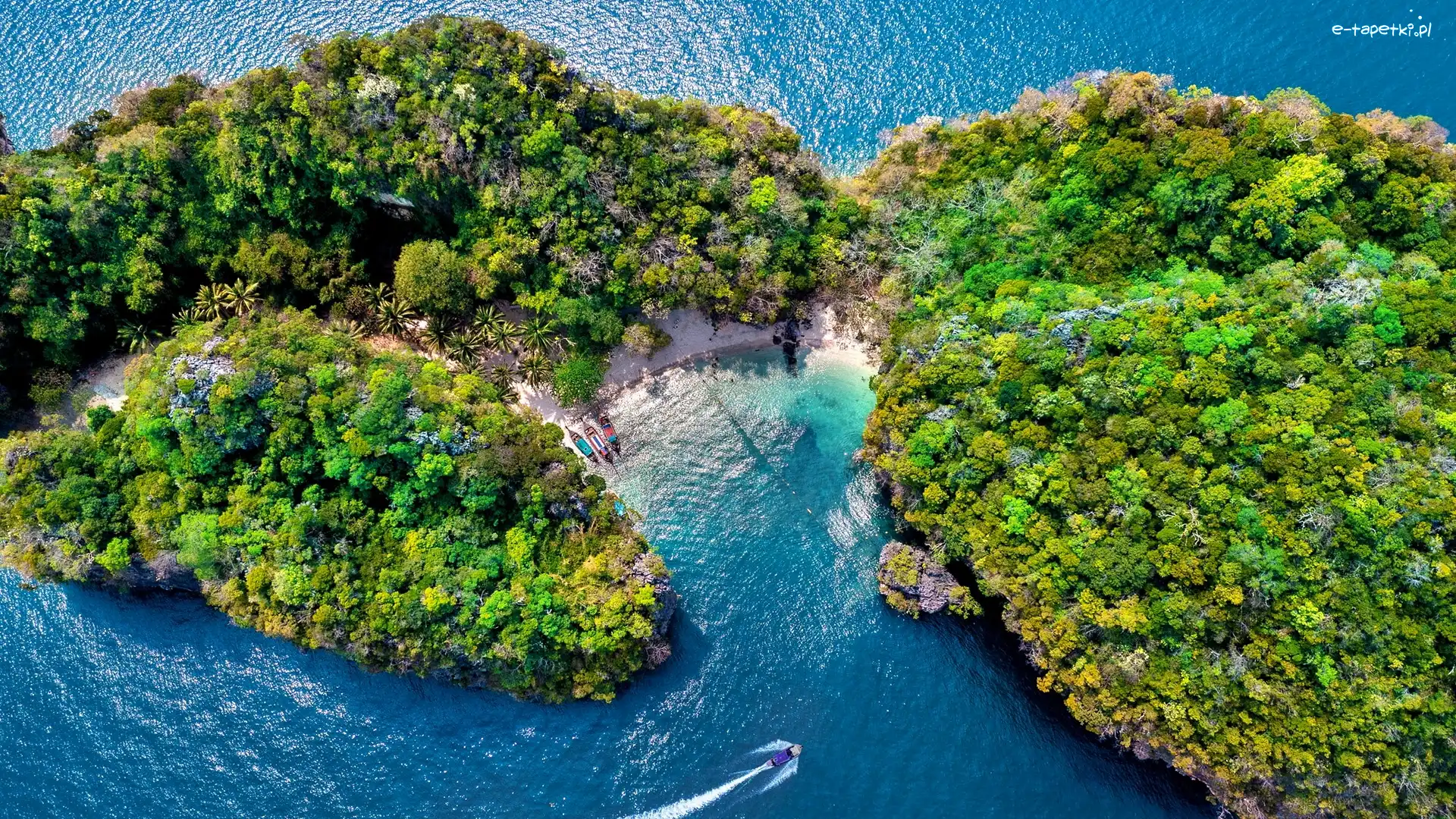 Tajlandia, Zatoka, Zadrzewiona, Morze, Z lotu ptaka, Prowincja Krabi, Wyspa Lao Rakhing