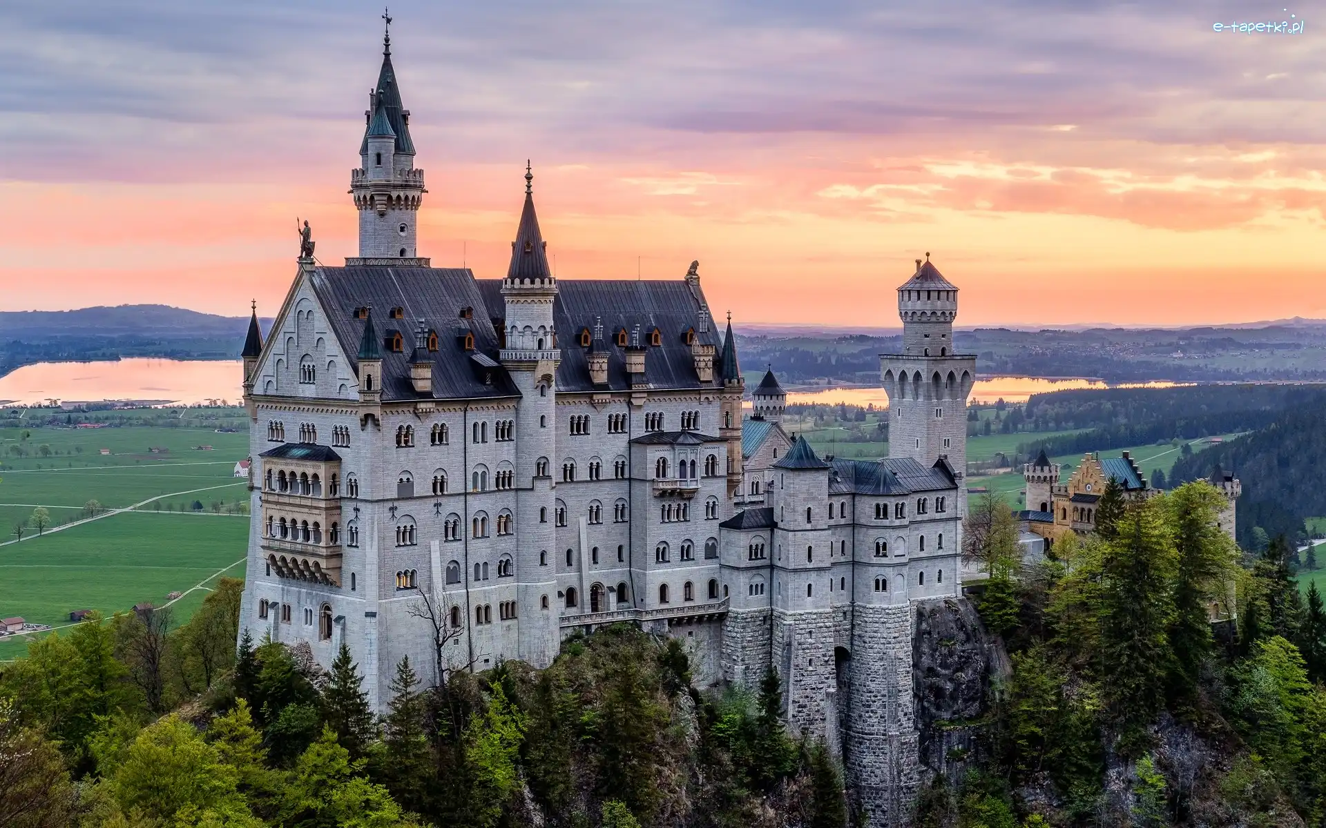 Skały, Zamek Neuschwanstein, Wzgórze, Drzewa, Gmina Schwangau, Niemcy