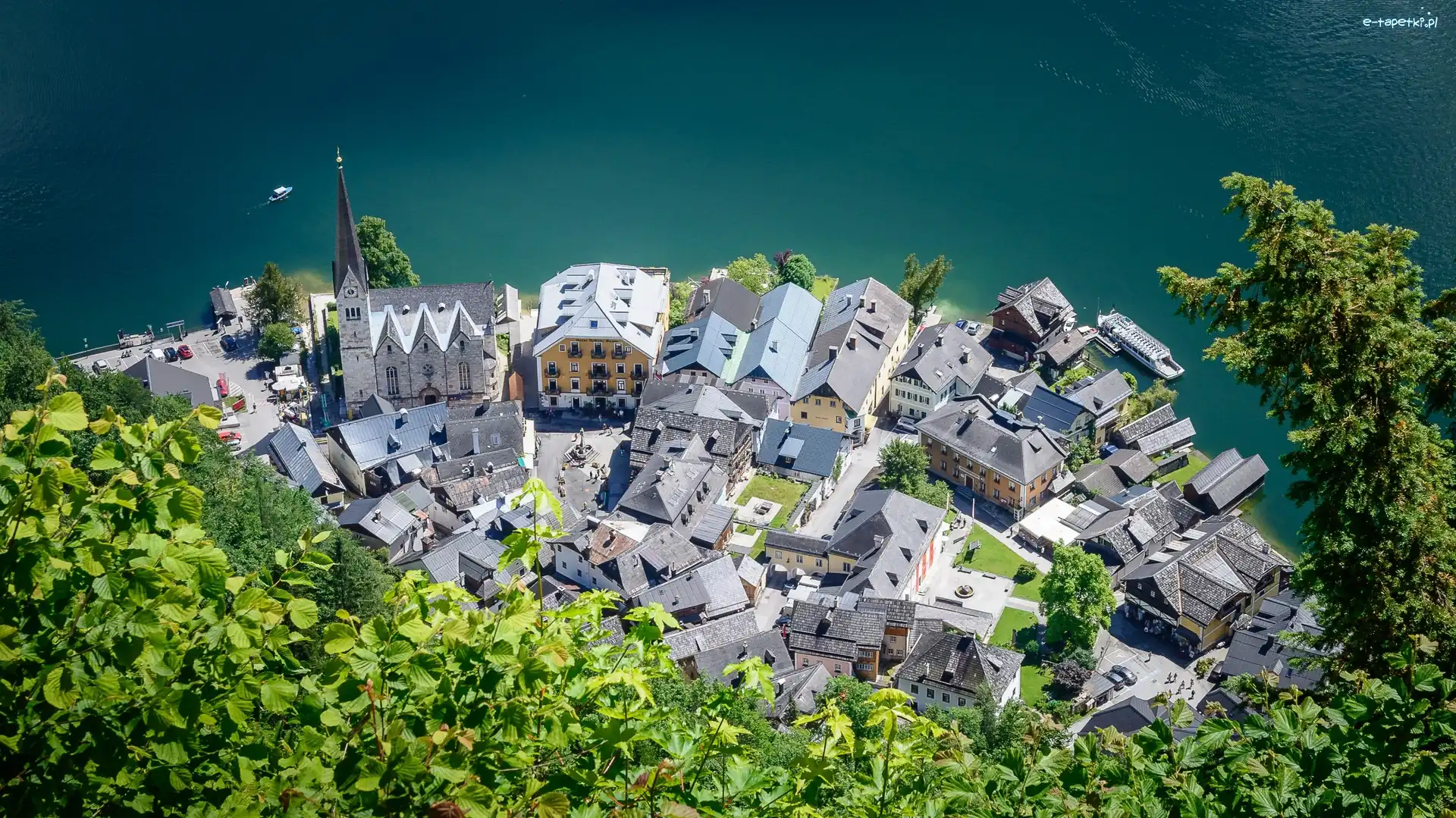 Hallstatt, Domy, Kościół, Austria, Jezioro Hallstattersee