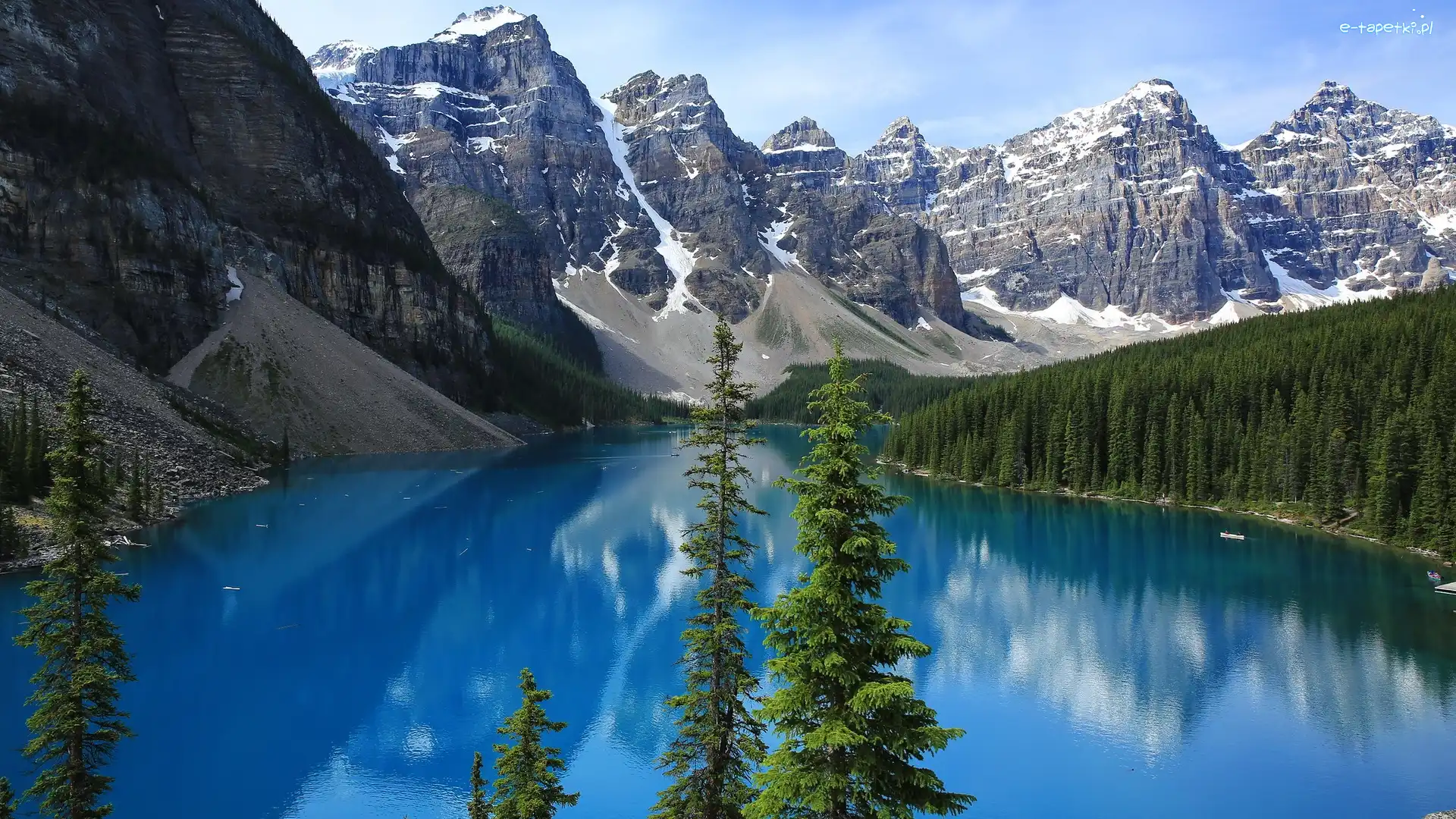 Park Narodowy Banff, Moraine Lake, Drzewa, Kanada, Jezioro, Góry