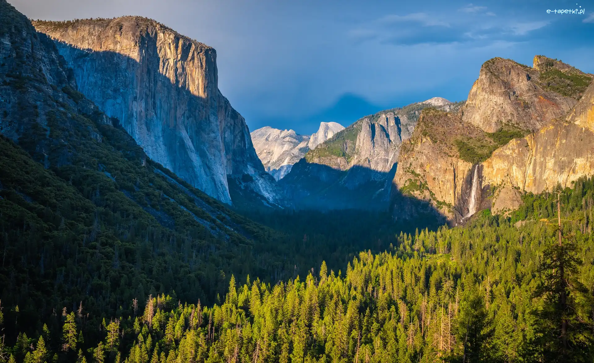 Wodospad, Yosemite Valley, Kalifornia, Stany Zjednoczone, Góry, Las, Park Narodowy Yosemite, Dolina