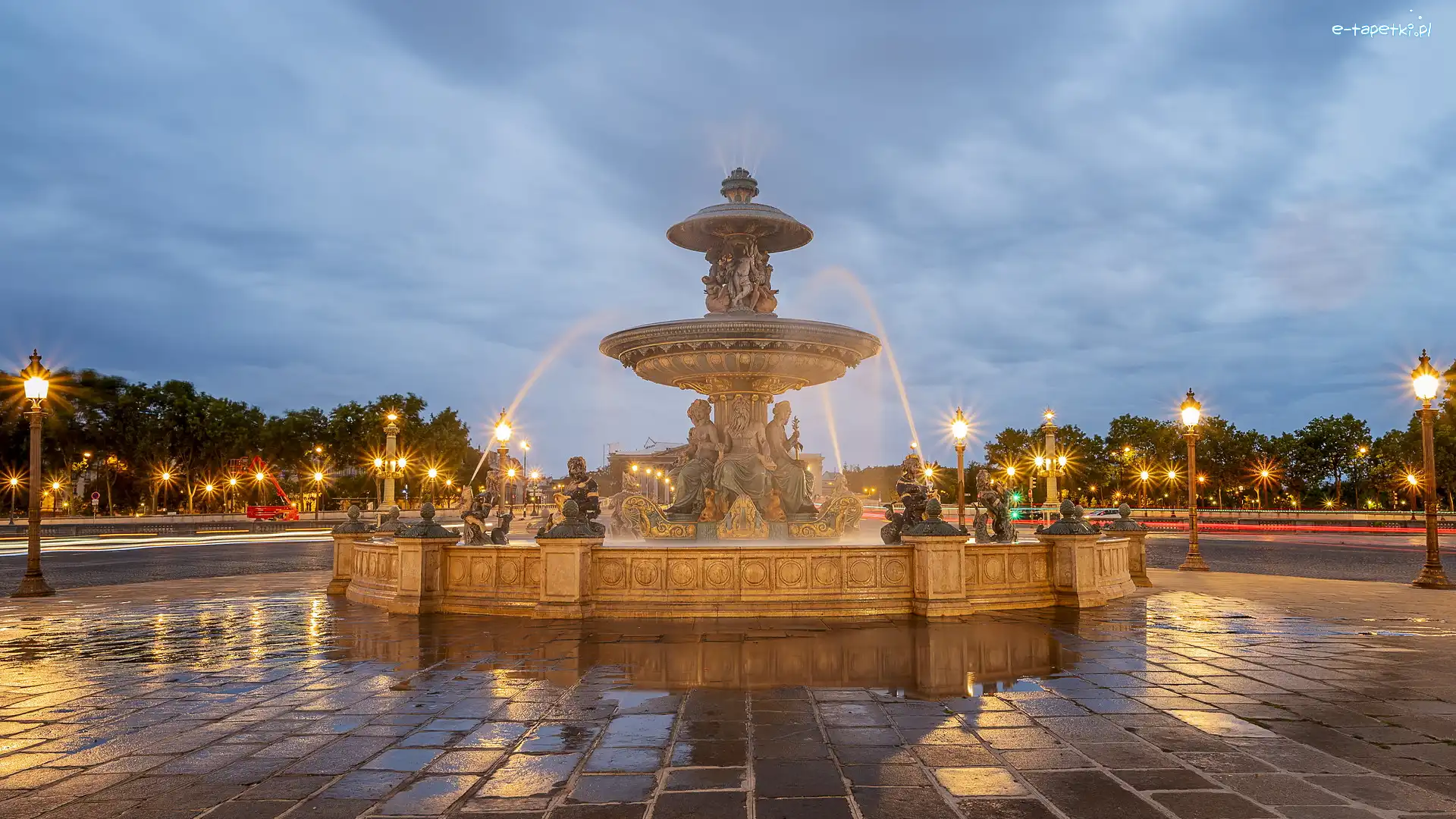 Francja, Fontaine des Mers, Fontanna Mórz, Plac Zgody, Place de la Concorde, Paryż, Latarnie