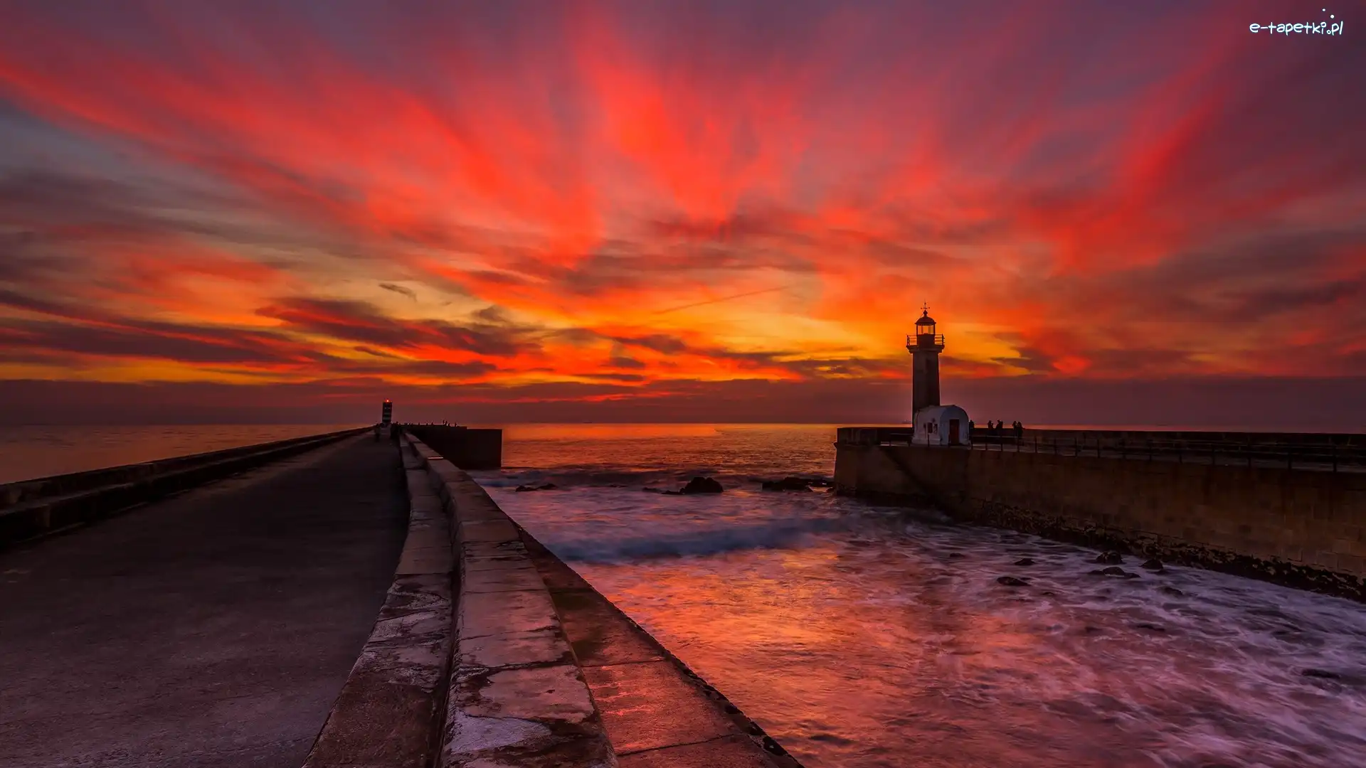 Portugalia, Morze, Porto, Felgueiras Lighthous Zachód słońca, Latarnia morska