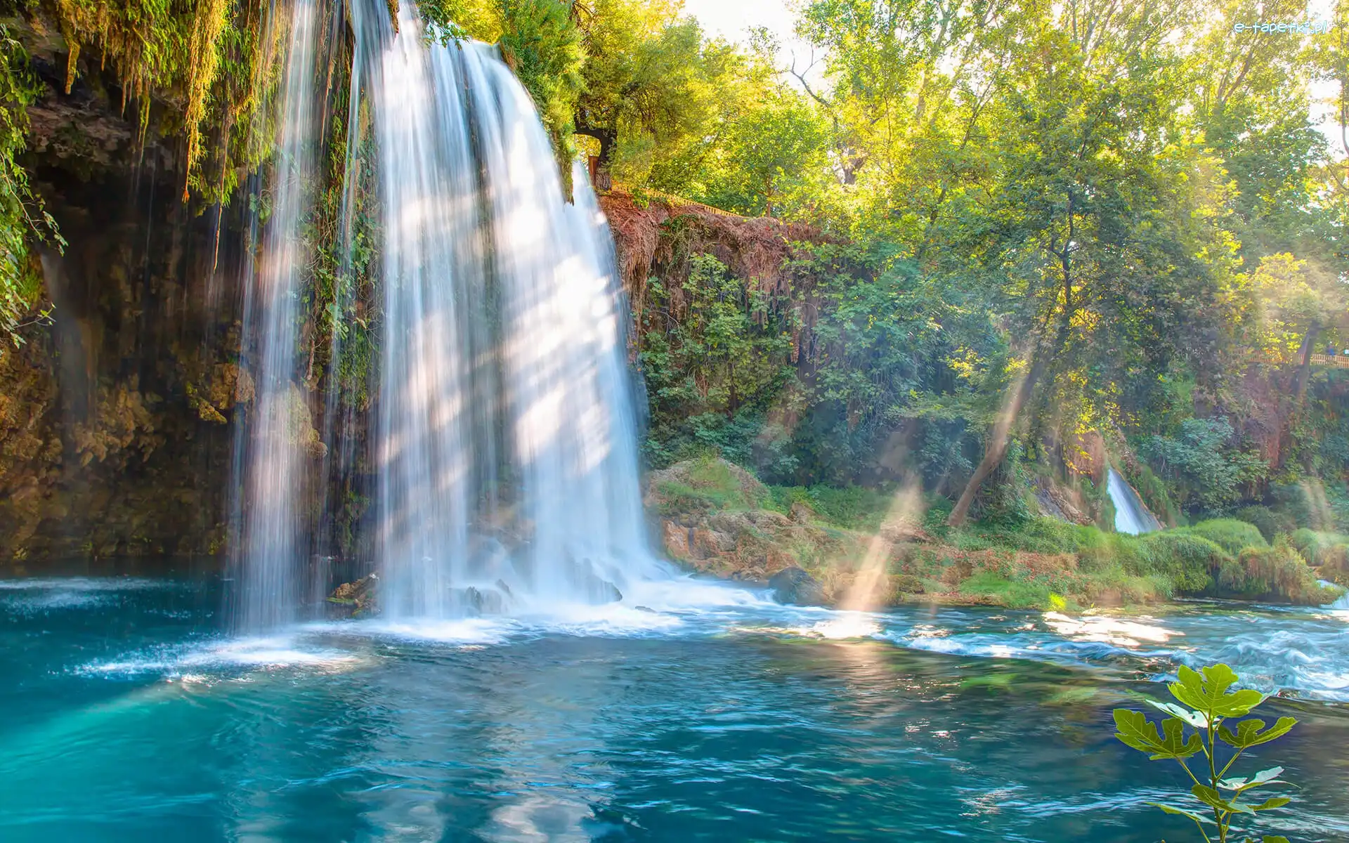 Turcja, Skały, Rzeka, Duden Waterfalls, Wodospad, Antalya, Drzewa